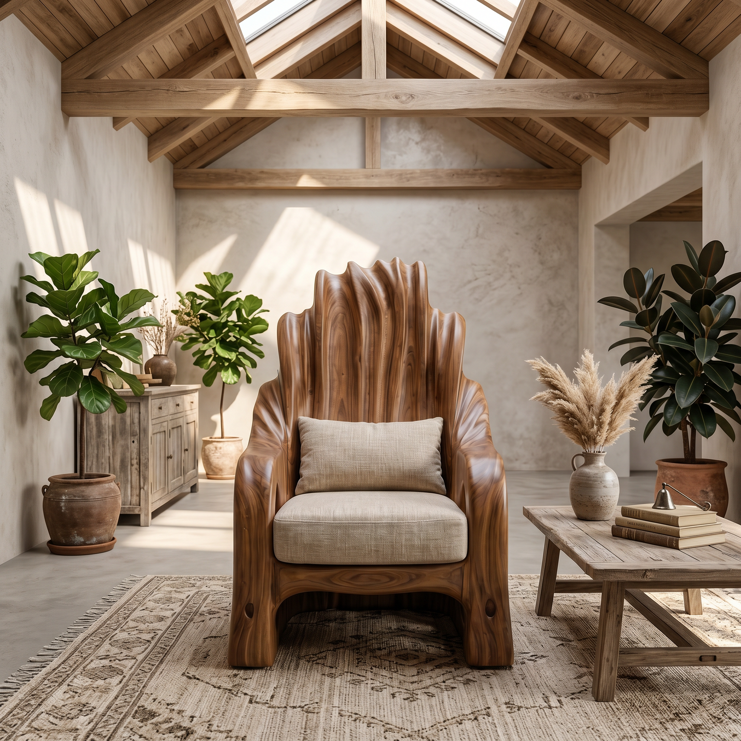 Leaf Inspired Wooden Armchair For Living Room