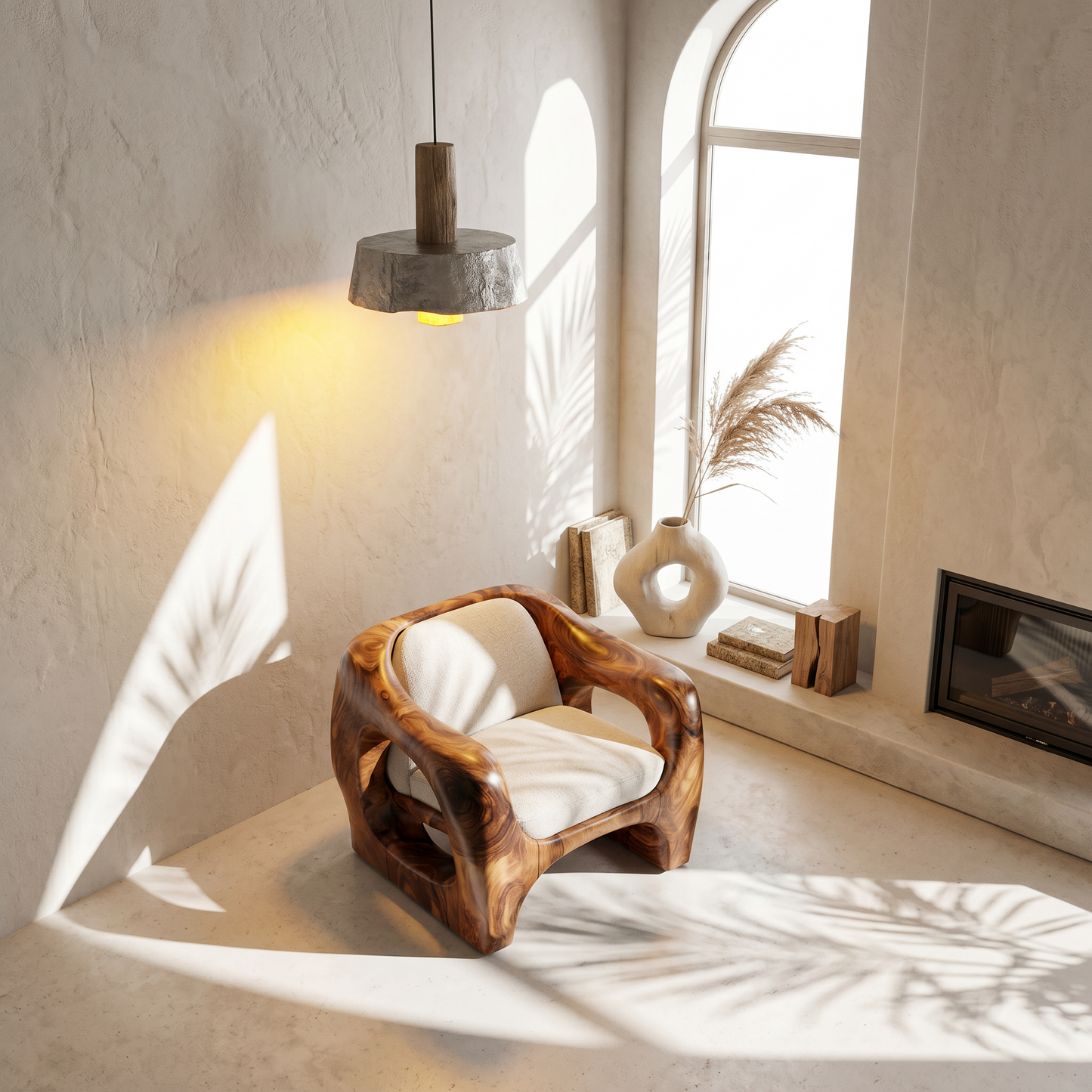 Modern Organic Wooden Armchair For Living Room
