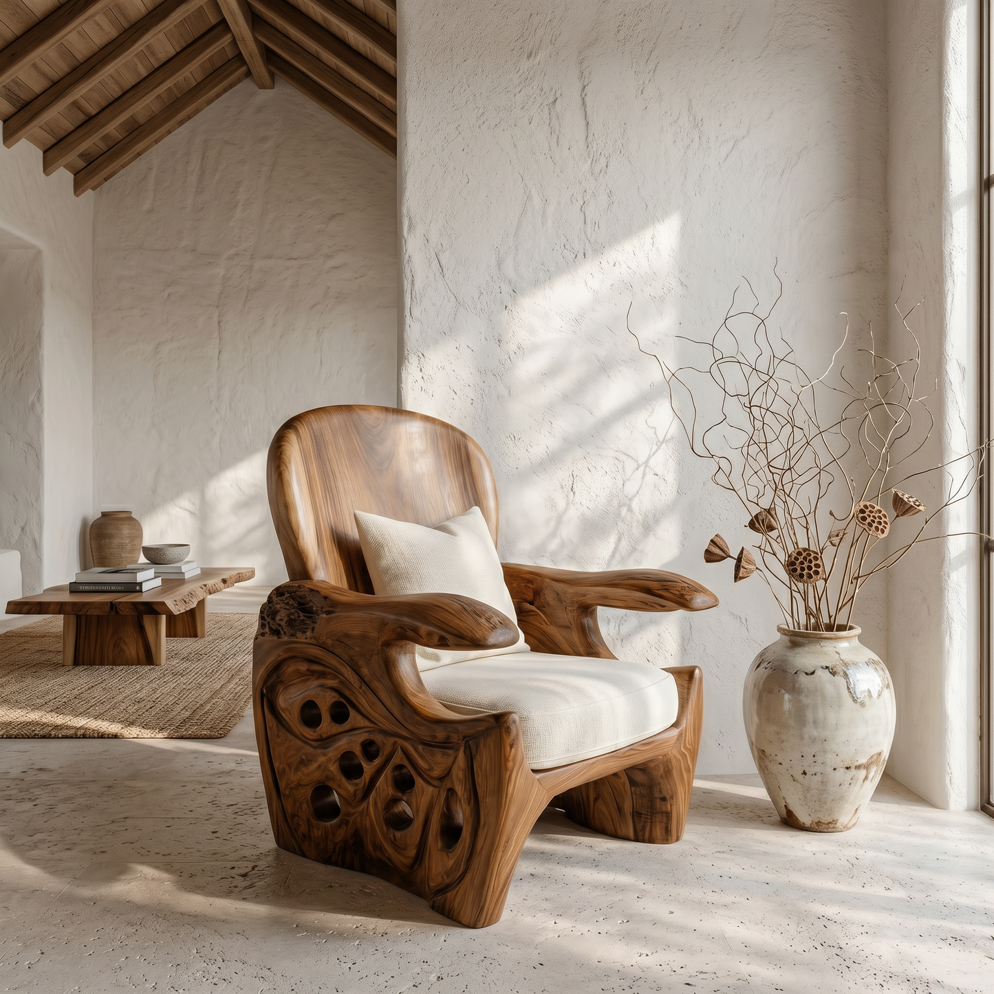 Rustic Wooden Armchair For Living Room Lounge Seating And Home Decor