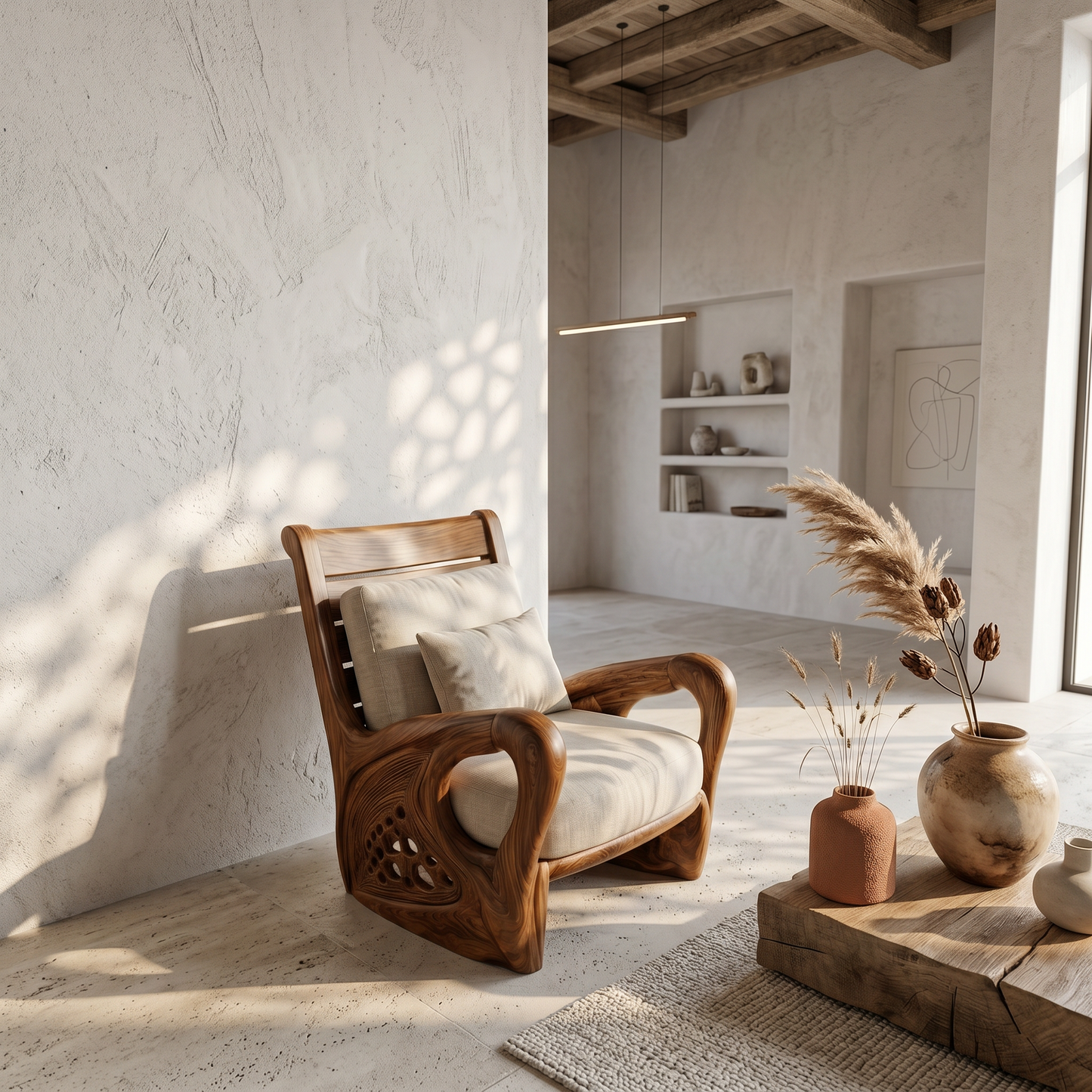 Nature Inspired Wooden Armchair For Living Room Relaxation And Comfort