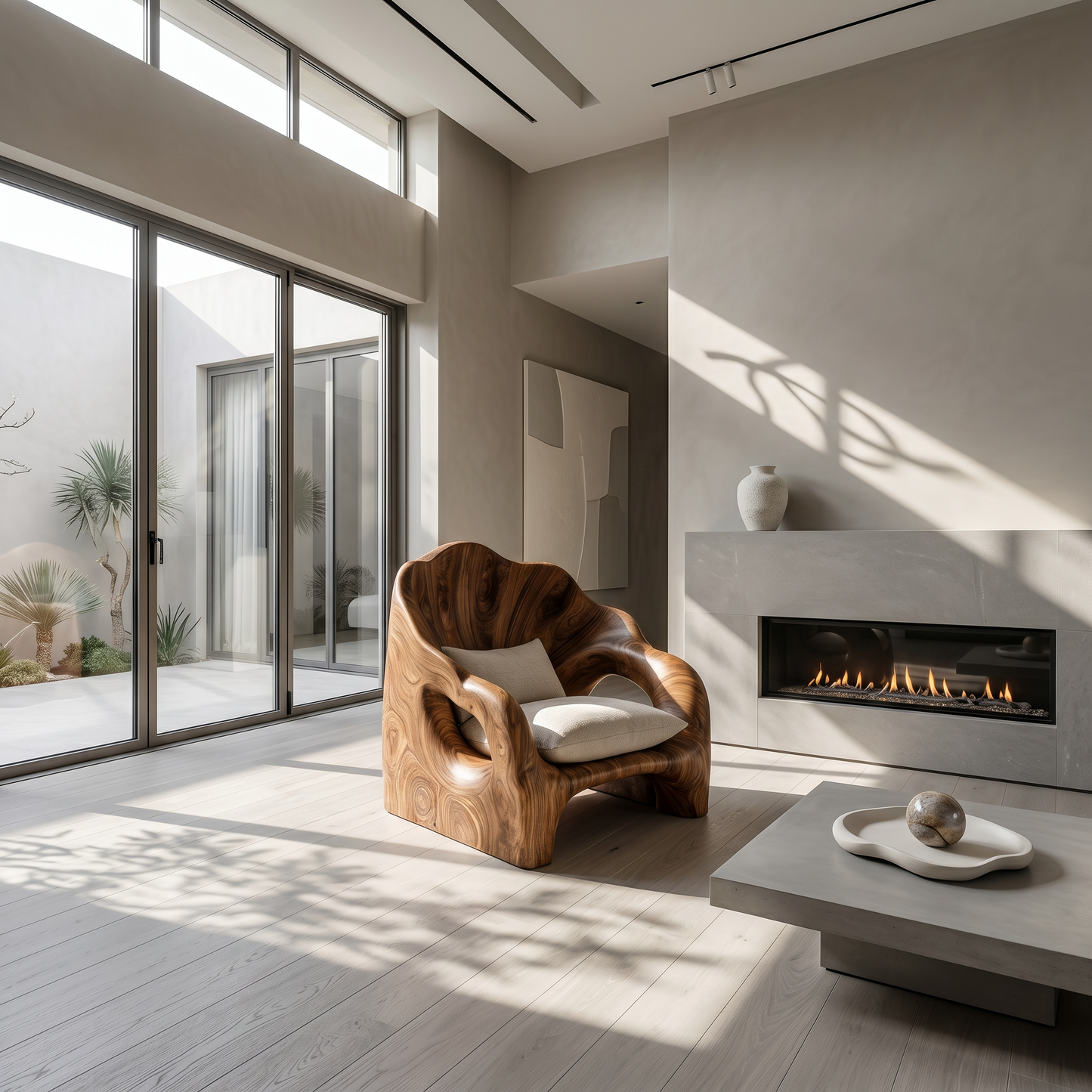 Organic Accent Chair With Artistic Wood Frame For Living Room