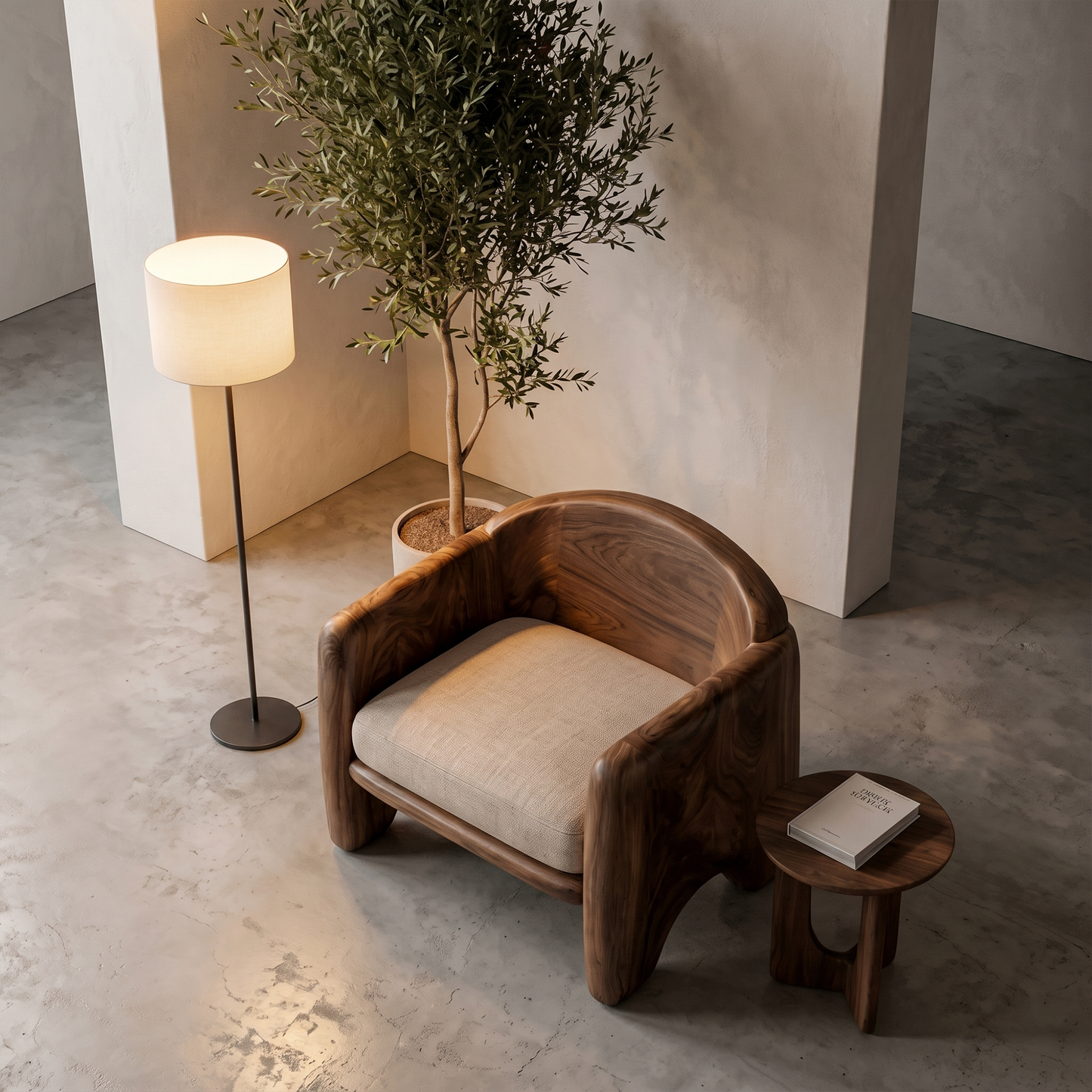 Rustic Armchair Sculptural Solid Wood Design For Living Room