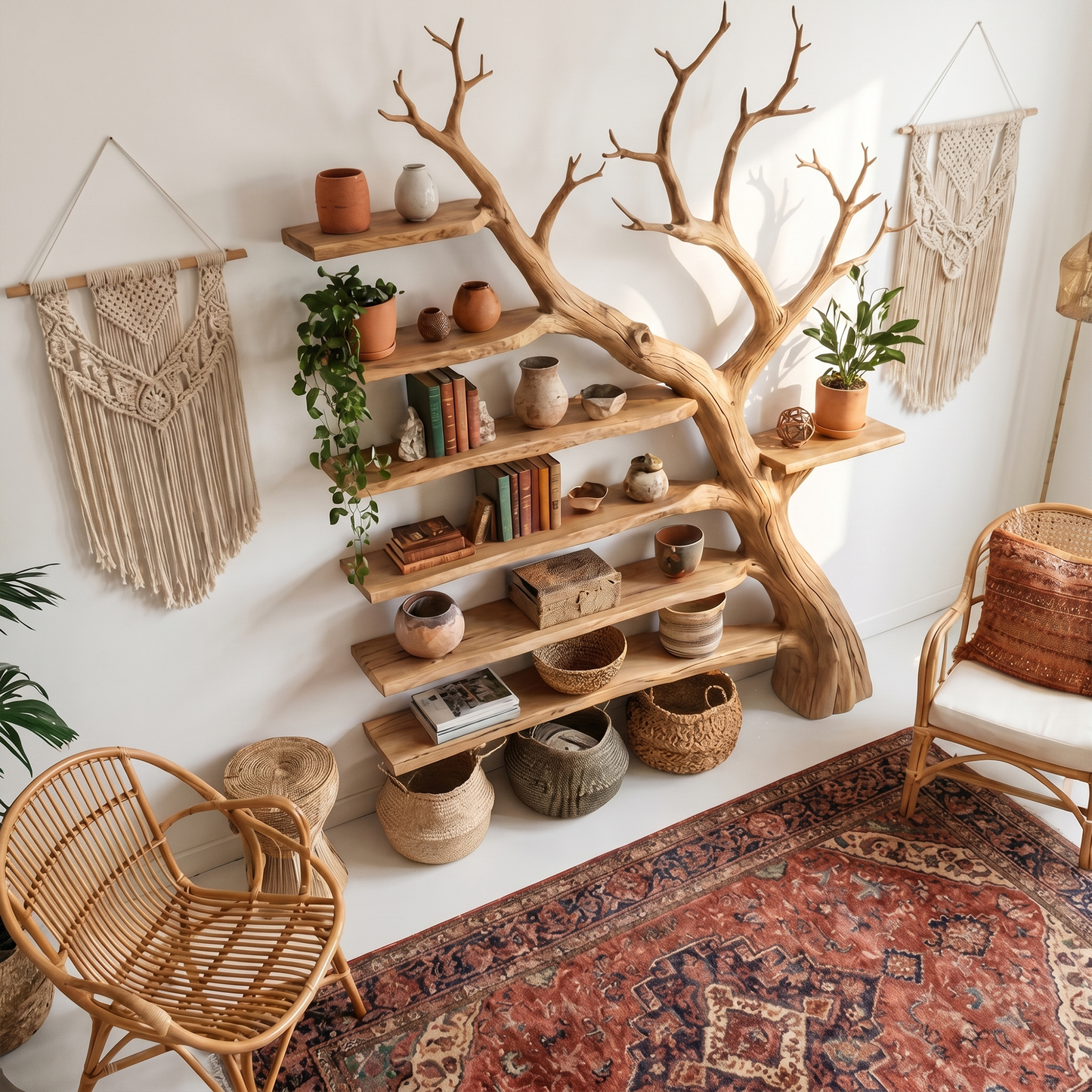 Rustic Branch Bookshelf Home Office Artistic Wall Decor