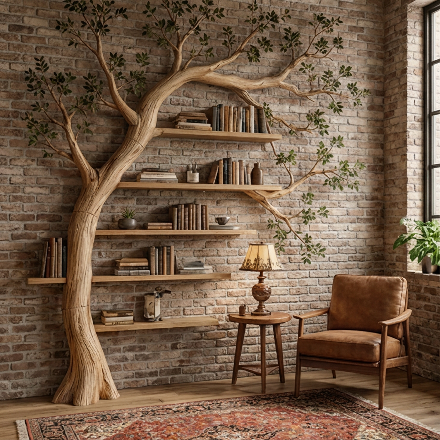 Rustic Tree Bookshelf Reading Corner Home Office Library Display