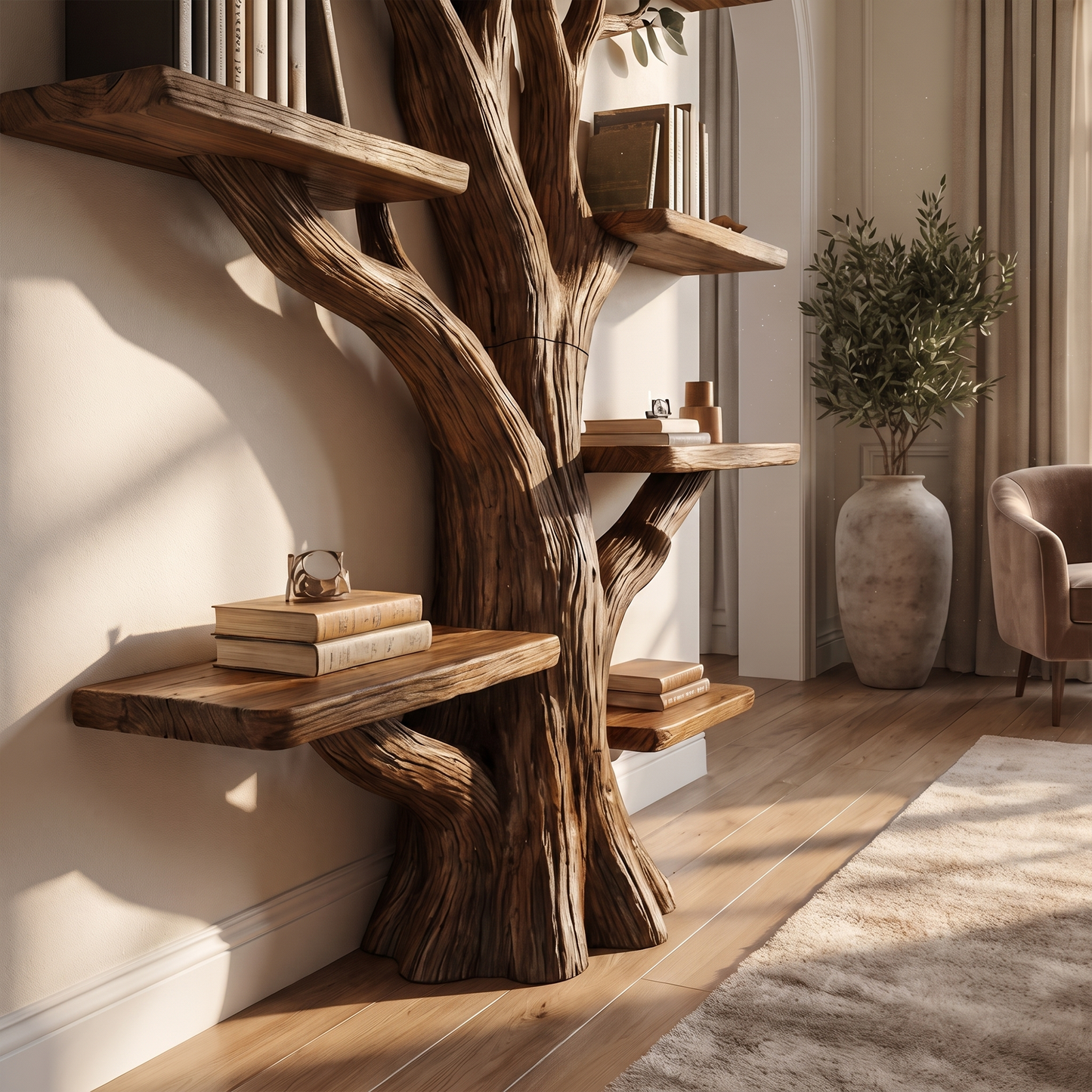 Sculptural Tree Wall Bookshelf For Living Room