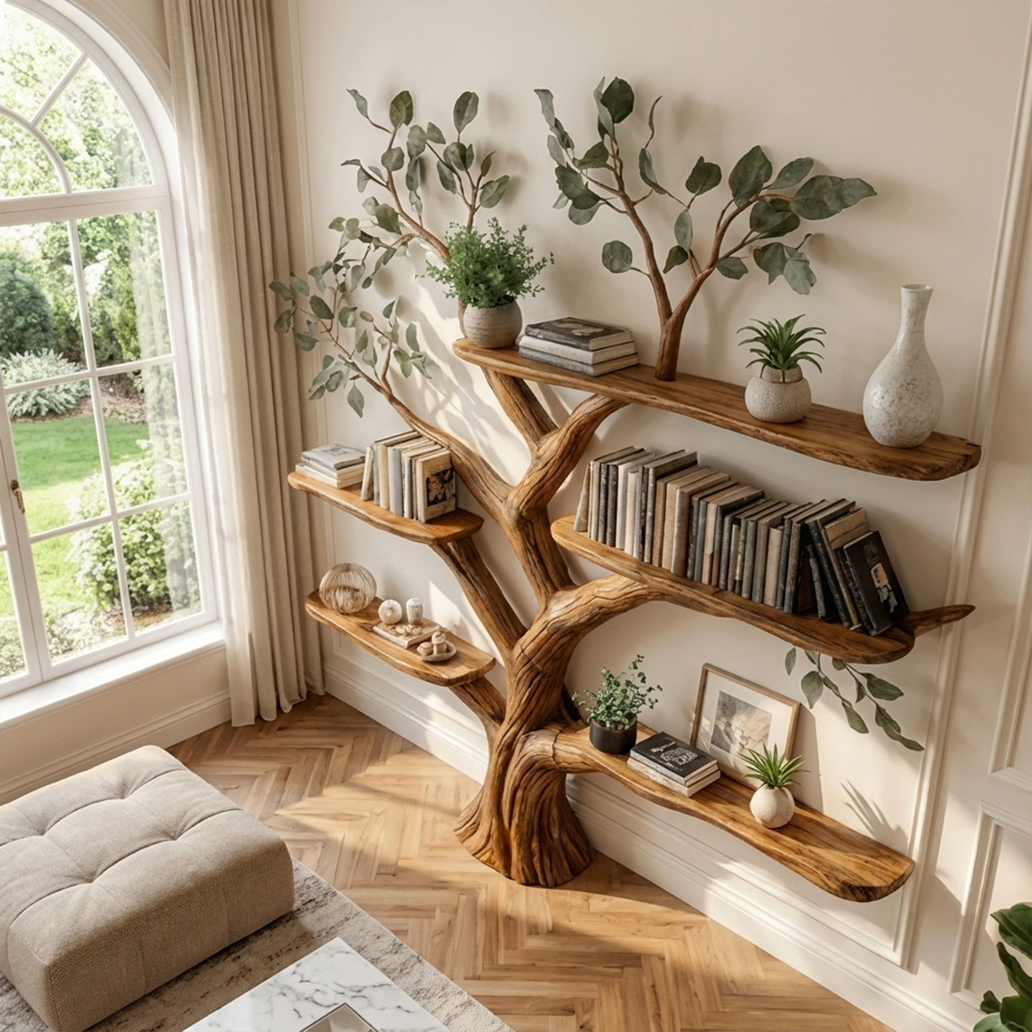 Handcrafted Tree Bookshelf Wall-Mounted Furniture Living Room