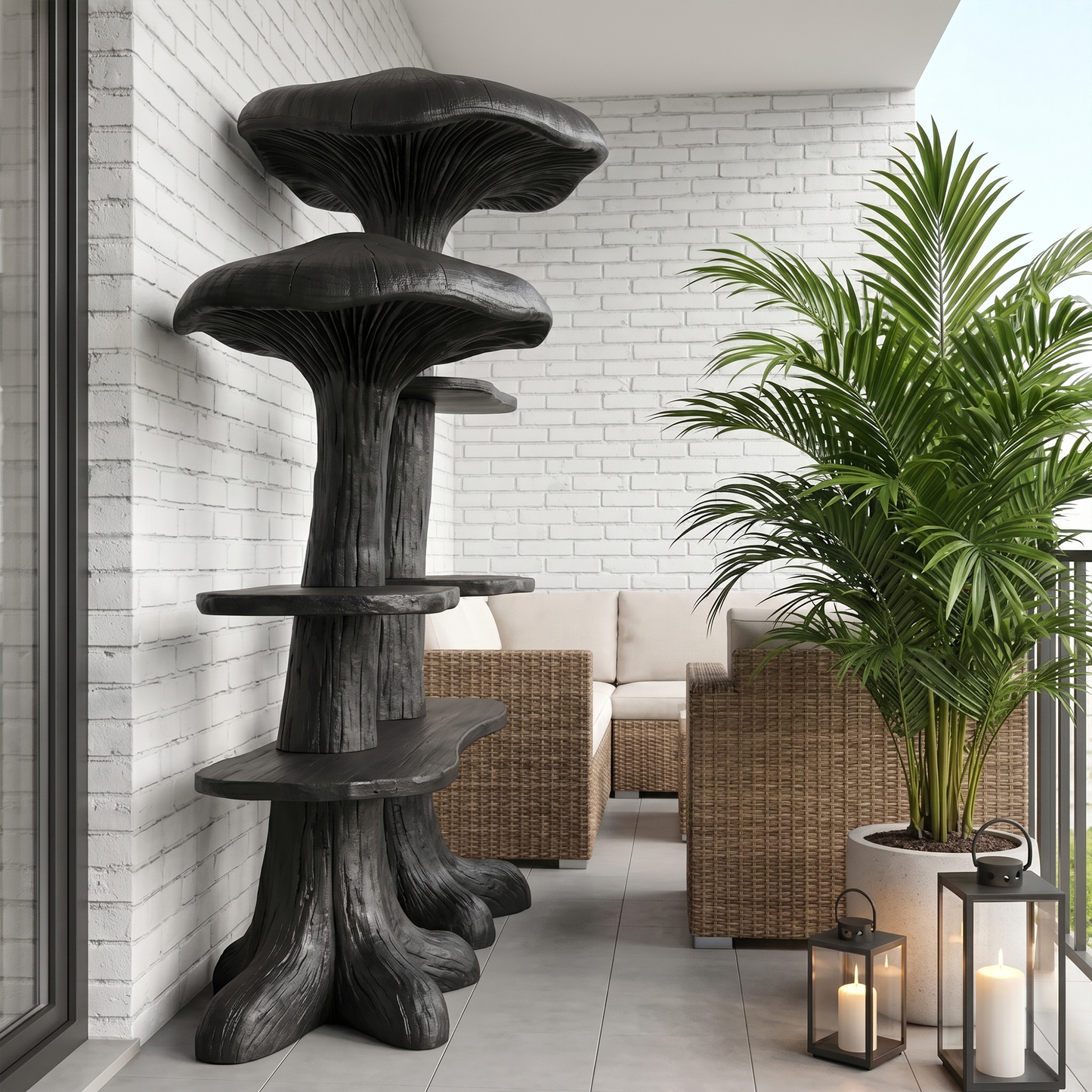 Nature Inspired Mushroom Bookshelf With Open Display Storage For Living Room