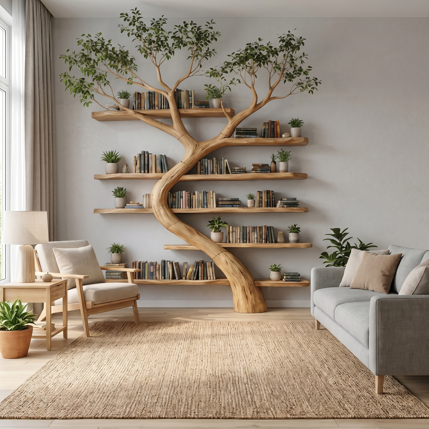 Rustic Tree Bookcase Living Room