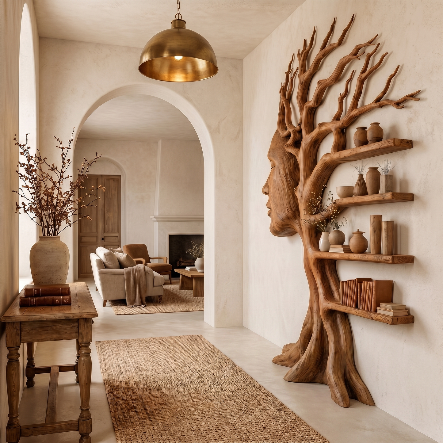 Fantasy Tree Bookshelf With Sculptural Face Design And Integrated Branch Shelves For Living Room