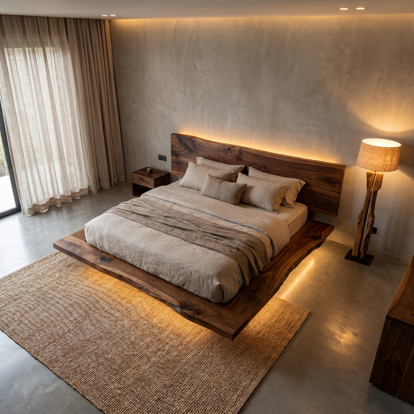 Rustic Bed Frame With Live Edge Headboard For Bedroom