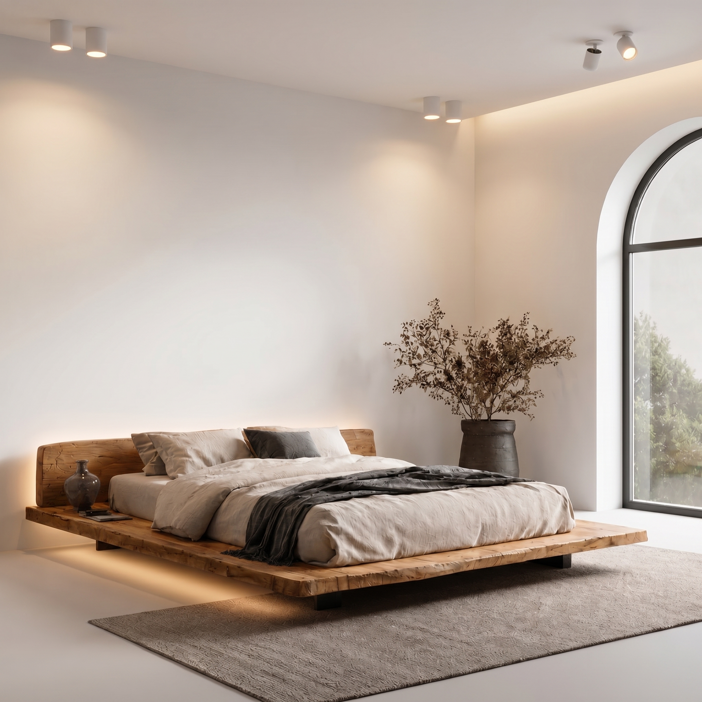 Modern Platform Bed Frame With Floating Design And Headboard For Bedroom