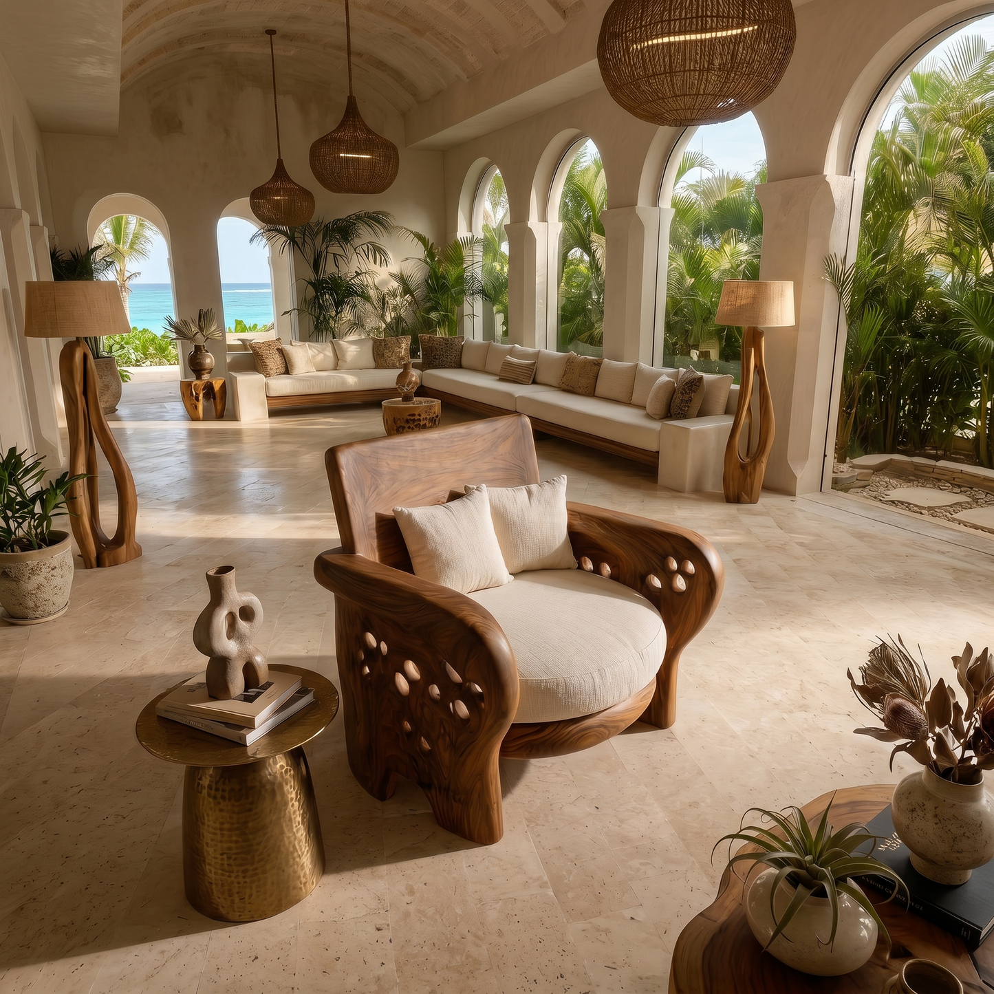 Nature Inspired Wooden Lounge Chair For Living Room