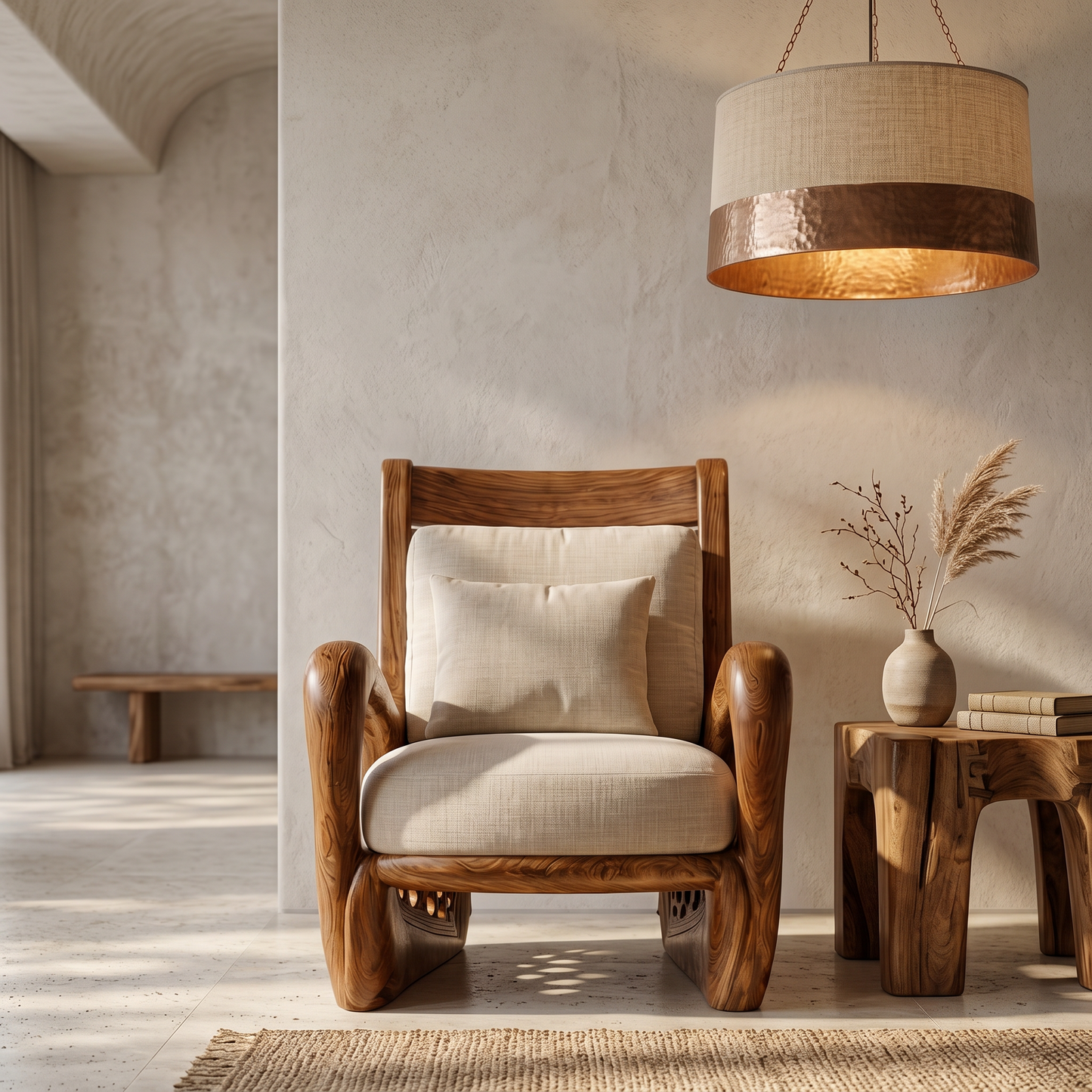 Nature Inspired Wooden Armchair For Living Room Relaxation And Comfort