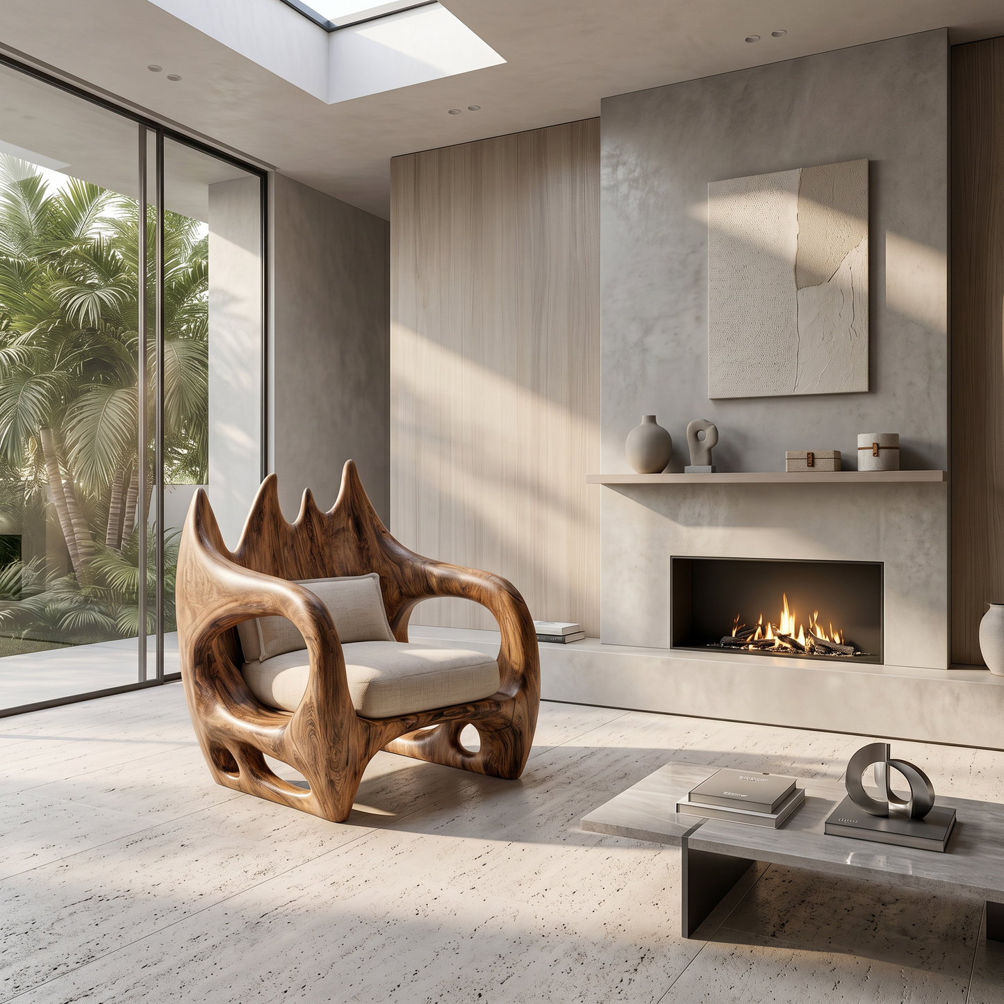 Statement Wooden Armchair With Nature Inspired Design For Reading Nook