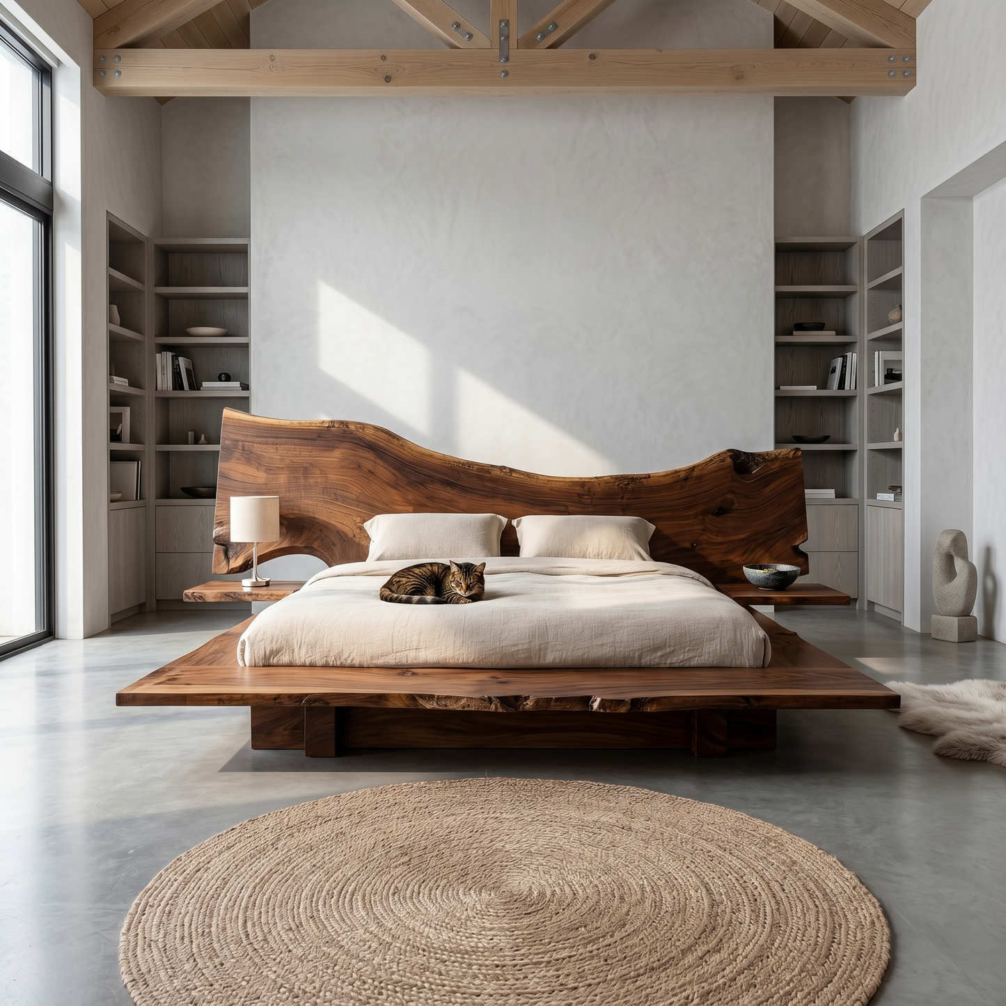 Minimalist Bed Frame With Organic Edge Headboard For Bedroom