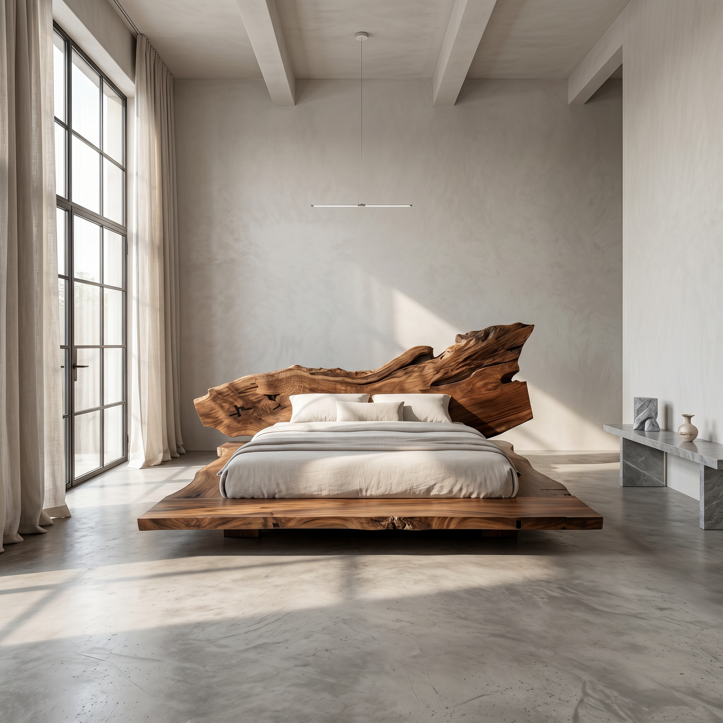 Modern Bed Frame With Live Edge Wood Headboard For Bedroom
