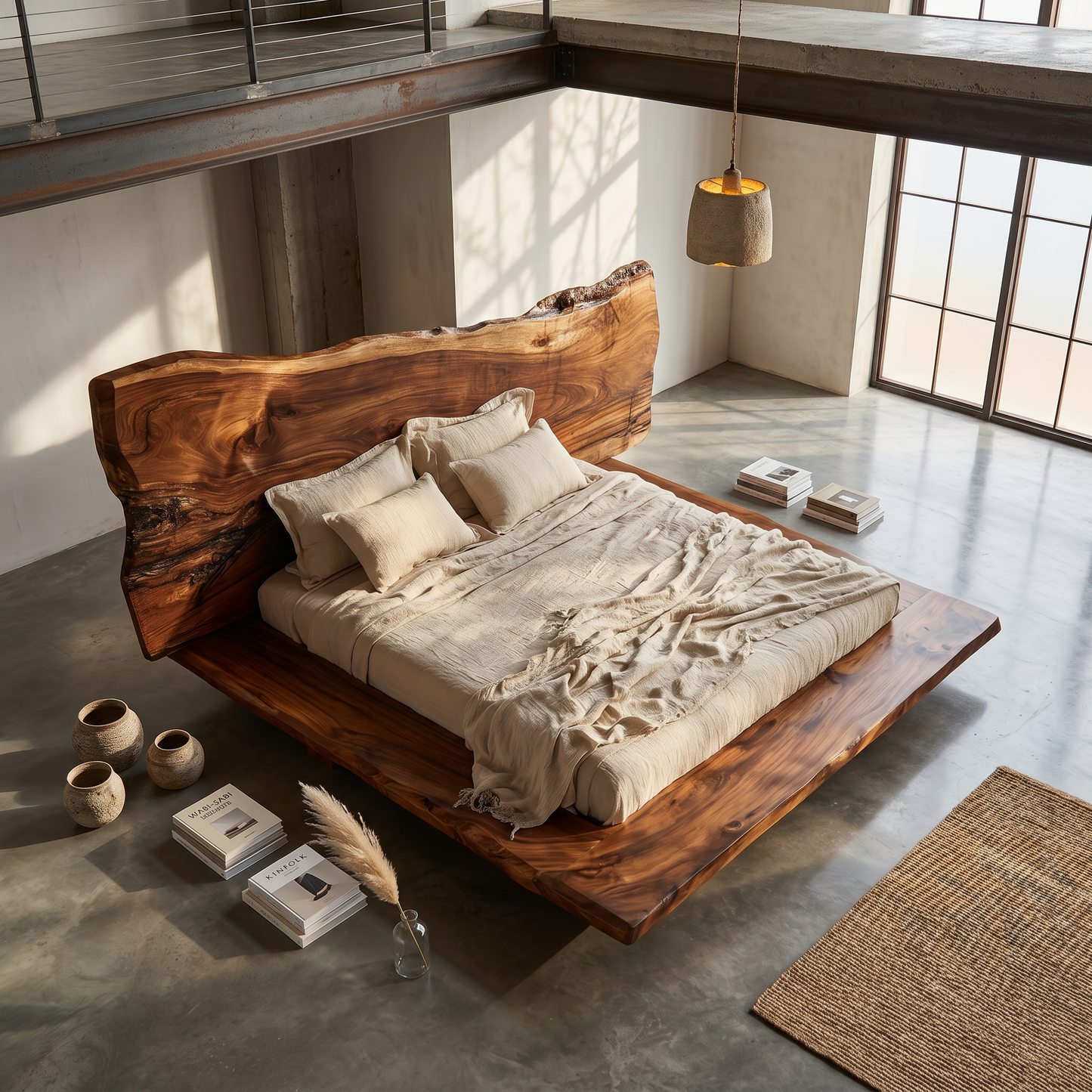 Japandi Bed Frame With Handcrafted Solid Wood Design For Bedroom