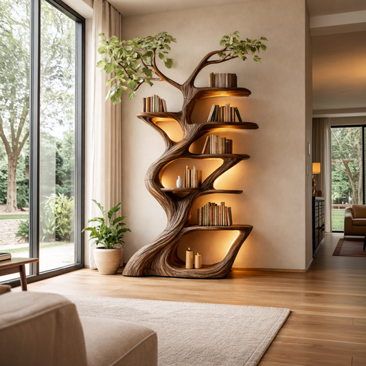 Handcrafted Wood Tree Bookshelf Statement Wall