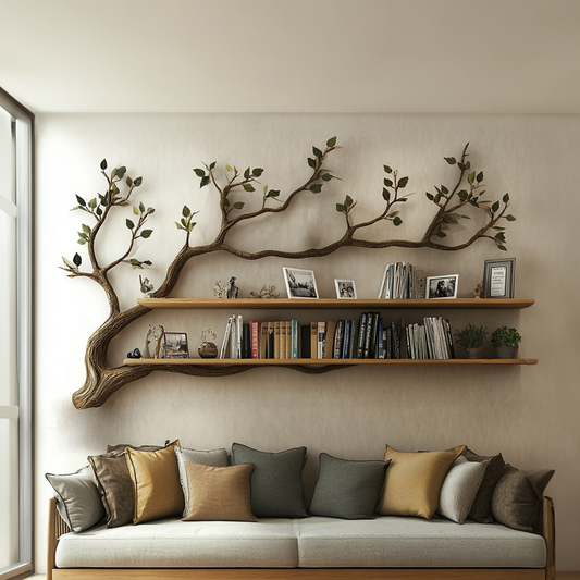 Organic Tree Branch Wall Bookshelf For Living Room