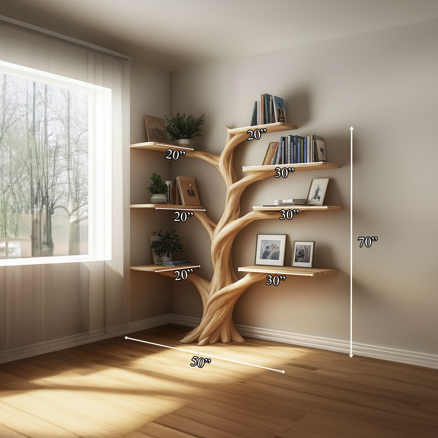 Rustic Organic Tree Corner Shelf Bedroom And Living Room