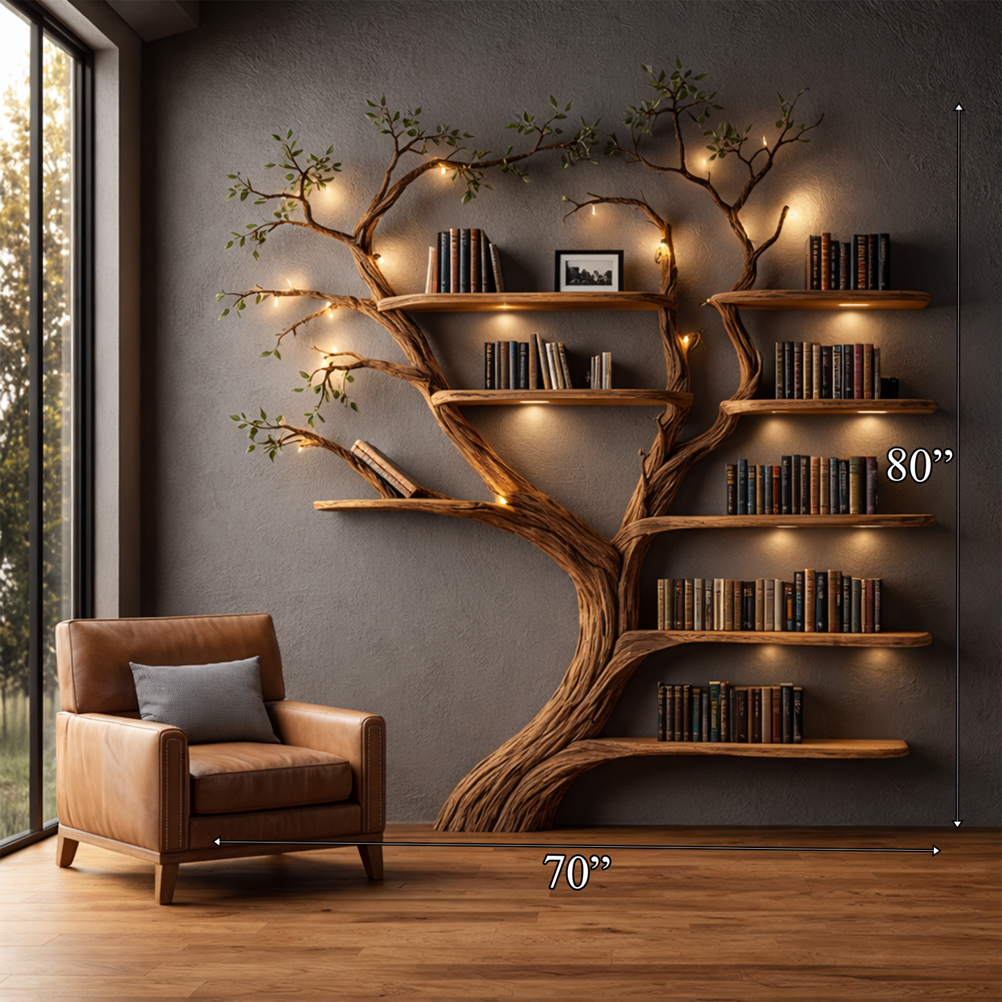 Rustic Organic Tree Bookshelf Handcrafted Wall Art For Home