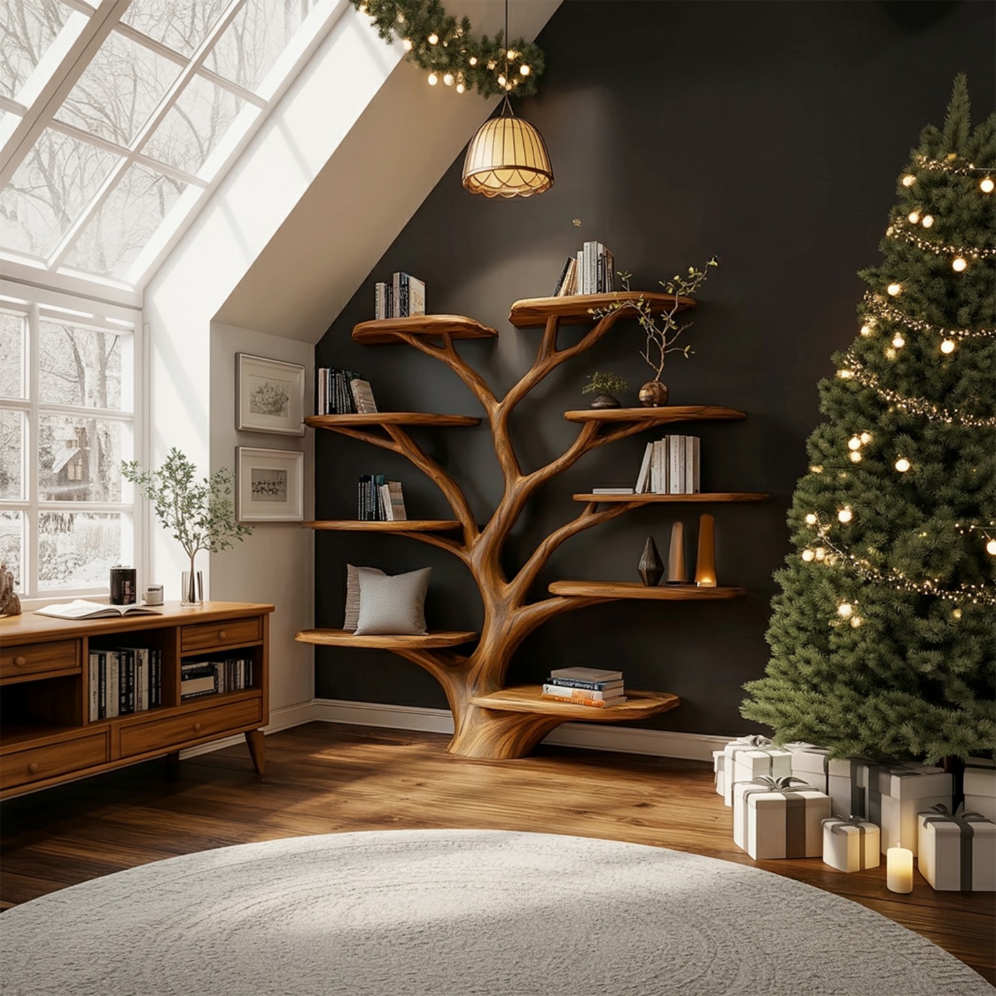 Rustic Christmas Tree Shelf Living Room Holiday Display
