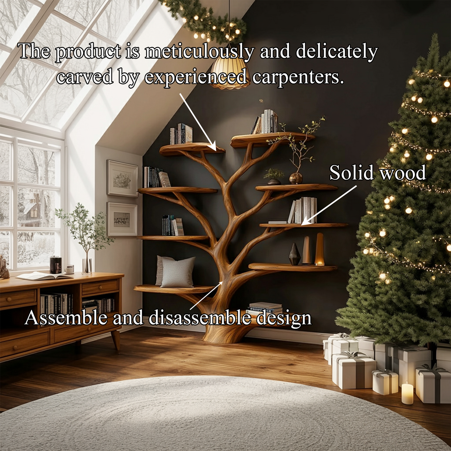 Rustic Christmas Tree Shelf Living Room Holiday Display