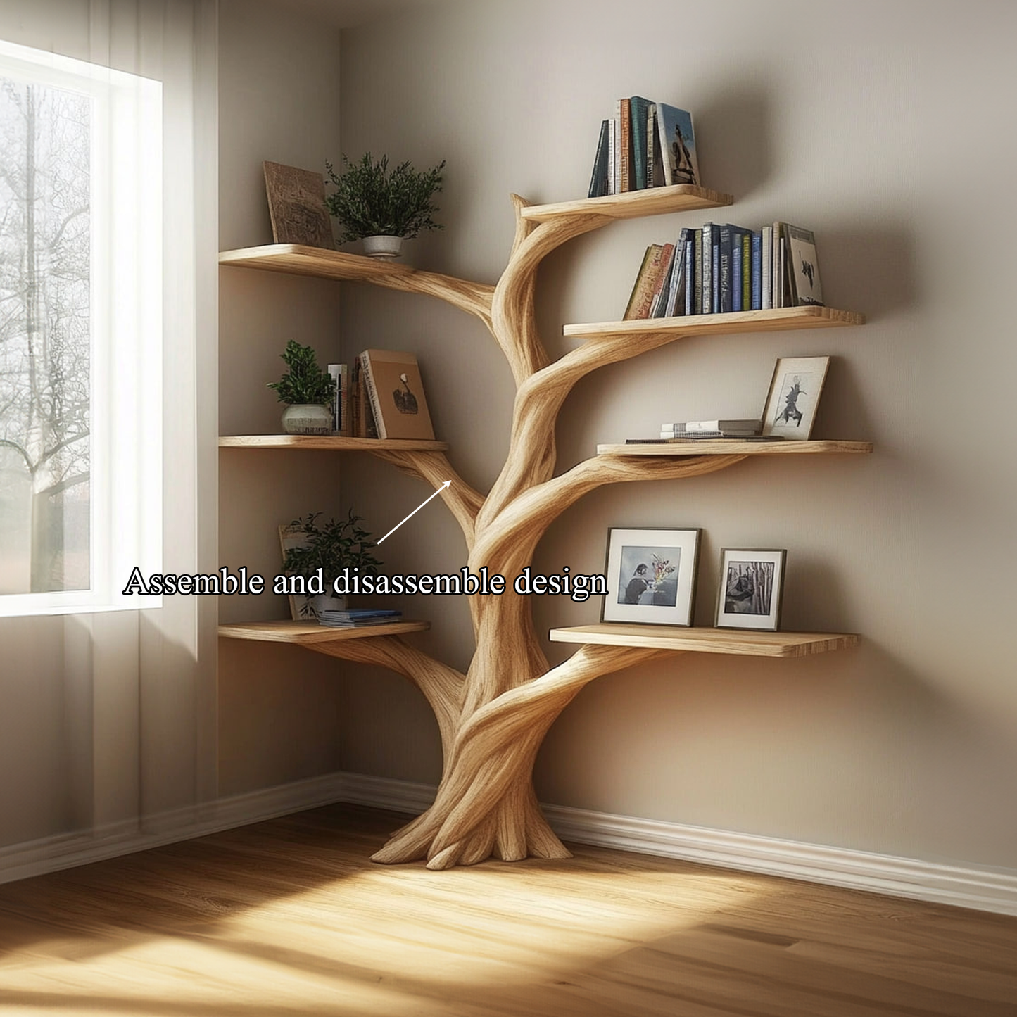 Rustic Organic Tree Corner Shelf Bedroom And Living Room