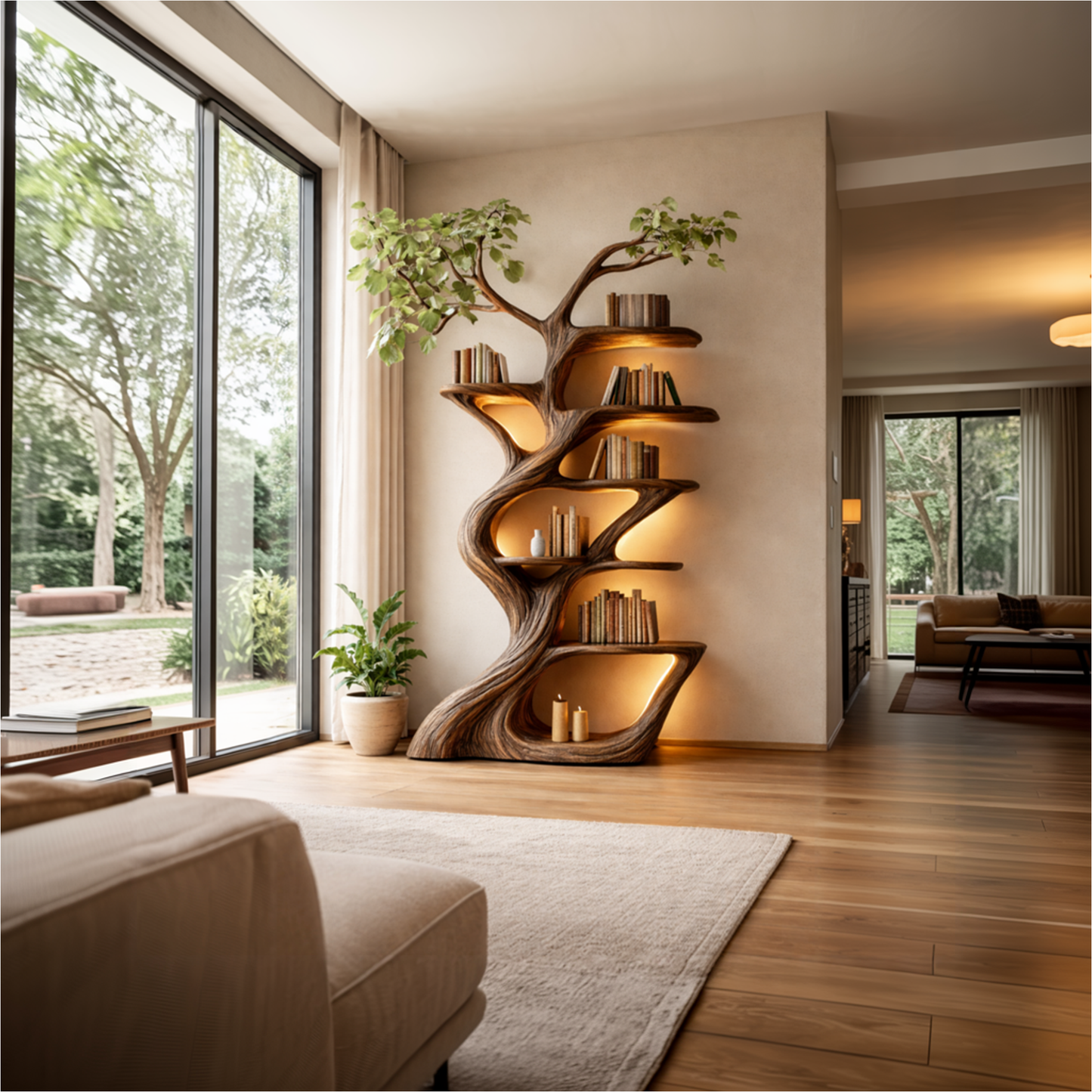 Handcrafted Wood Tree Bookshelf Statement Wall