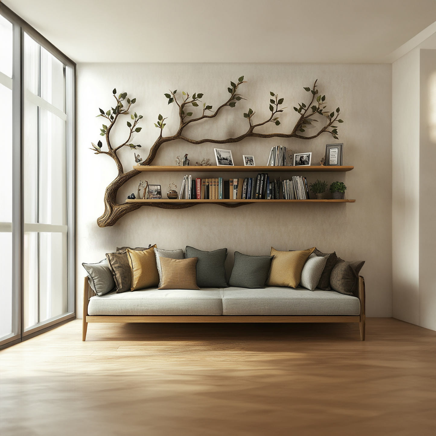 Organic Tree Branch Wall Bookshelf For Living Room