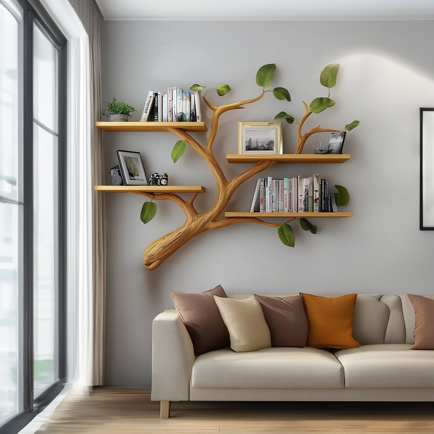 Mid Century Tree Branch Wall Display Shelf For Living Room