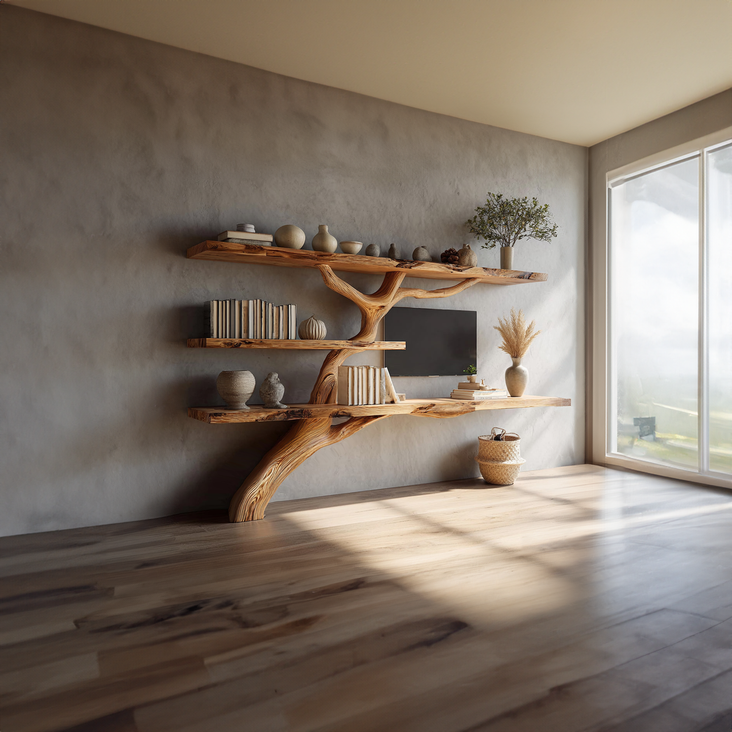 Rustic Tree TV Console Living Room Bedroom Wall Display