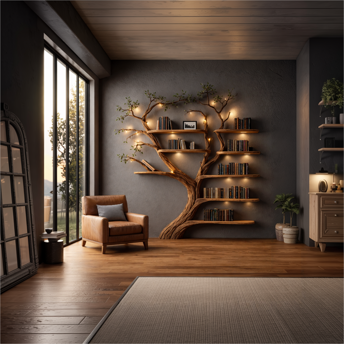 Rustic Organic Tree Bookshelf Handcrafted Wall Art For Home