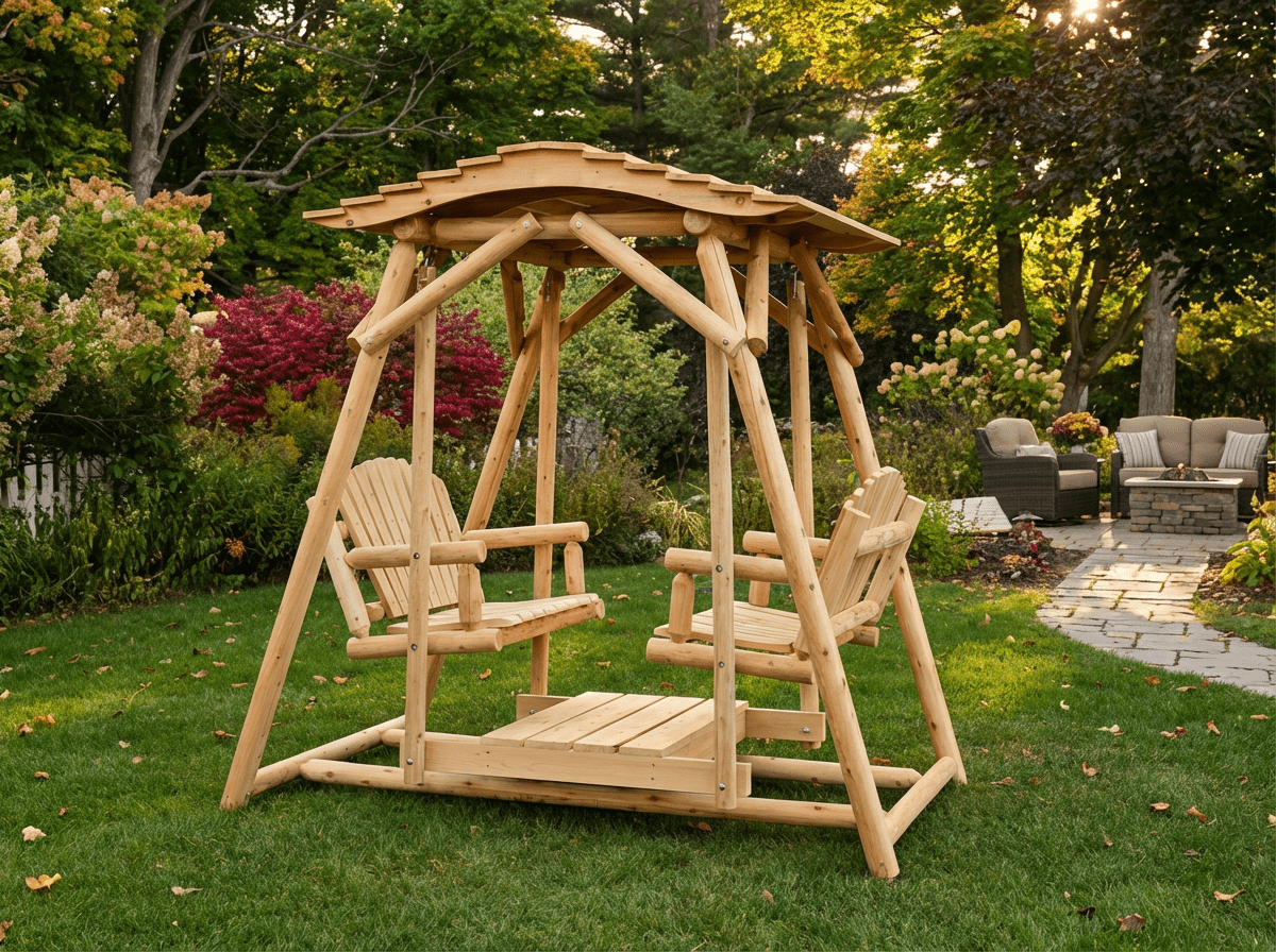 Double Benches Swing for Patio Plus Canopy Kit - Cedar Creek Rustic Furniture