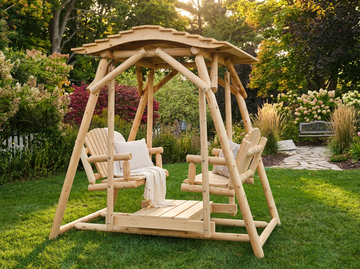 Double Benches Swing for Patio Plus Canopy Kit - Cedar Creek Rustic Furniture