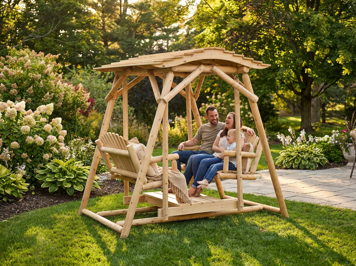 Double Benches Swing for Patio Plus Canopy Kit - Cedar Creek Rustic Furniture