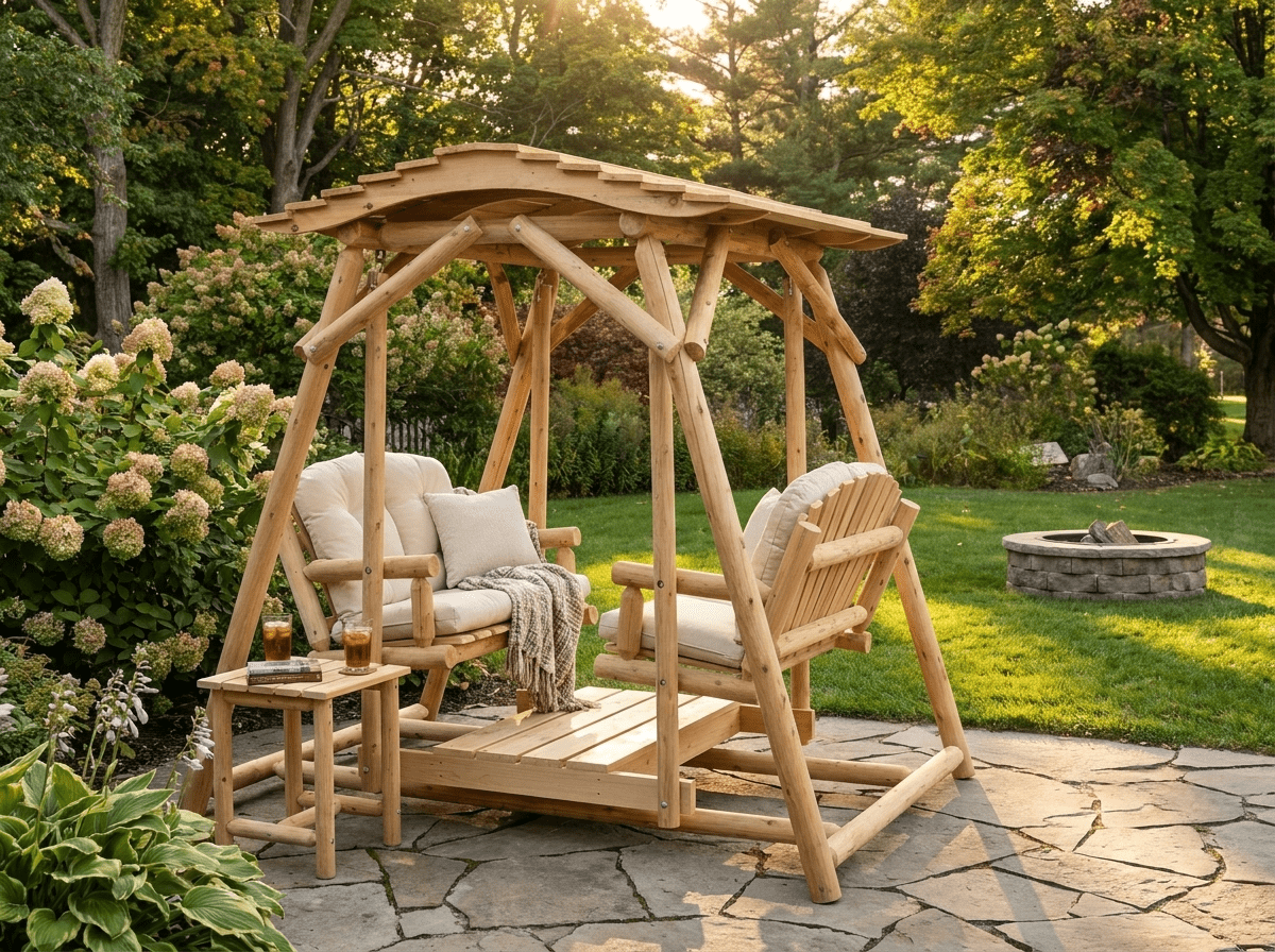 Double Benches Swing for Patio Plus Canopy Kit - Cedar Creek Rustic Furniture