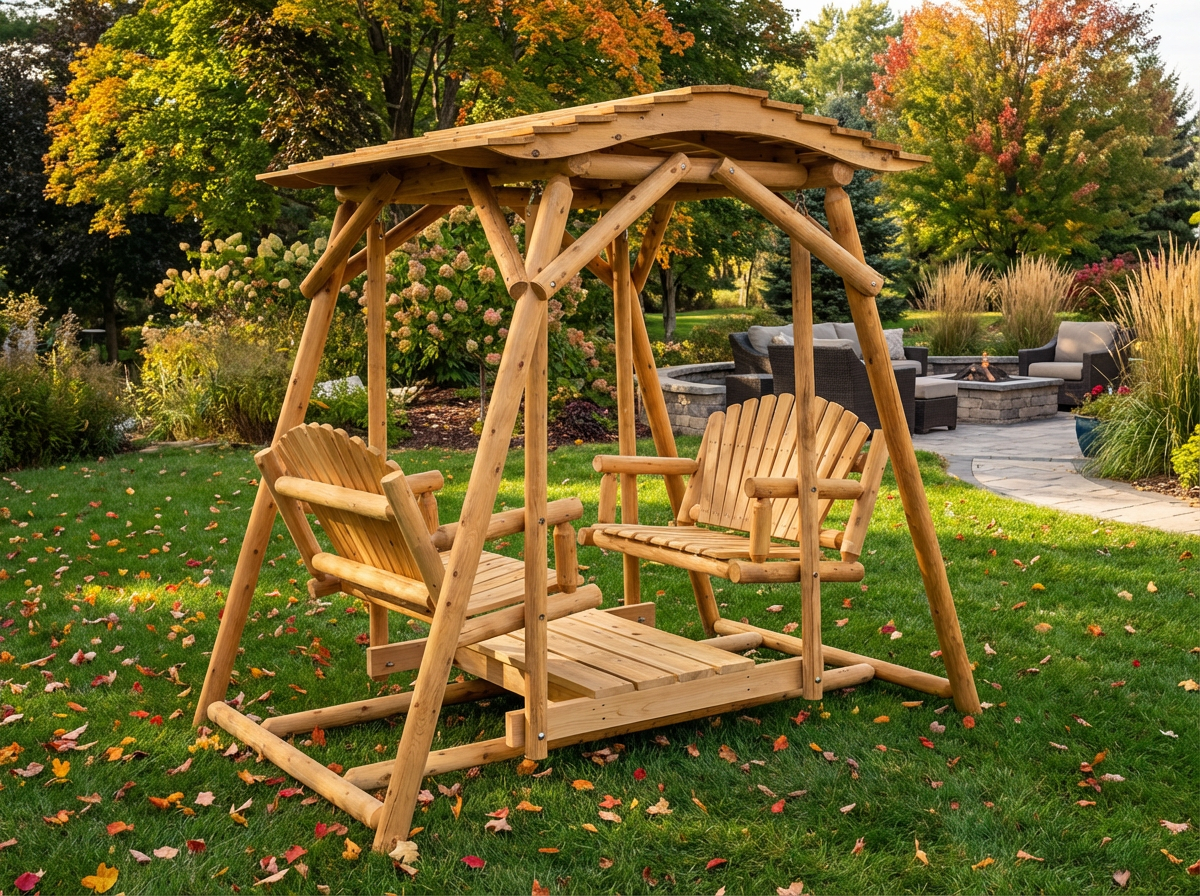 Double Benches Swing for Patio Plus Canopy Kit - Cedar Creek Rustic Furniture