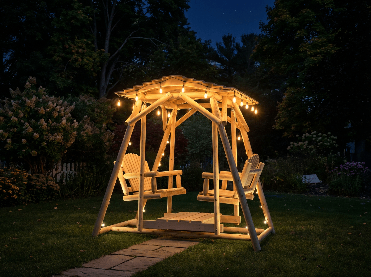 Double Benches Swing for Patio Plus Canopy Kit - Cedar Creek Rustic Furniture
