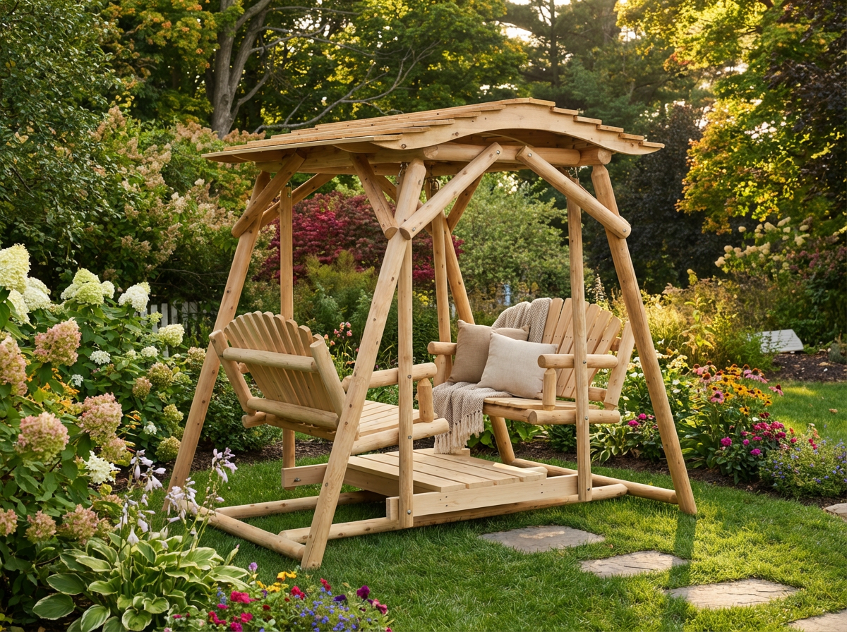 Double Benches Swing for Patio Plus Canopy Kit - Cedar Creek Rustic Furniture