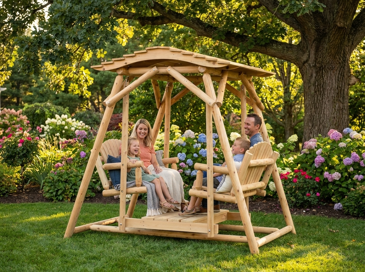 Double Benches Swing for Patio Plus Canopy Kit - Cedar Creek Rustic Furniture
