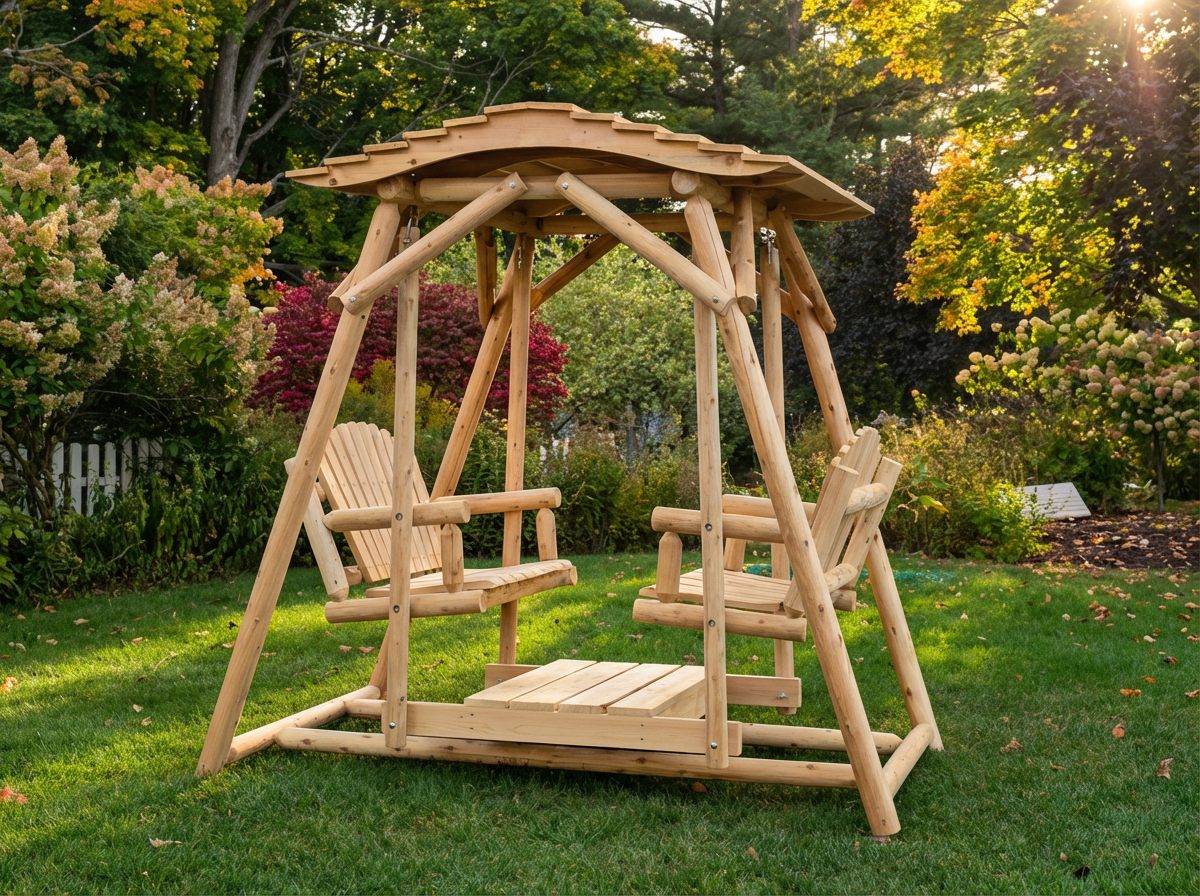 Double Benches Swing for Patio Plus Canopy Kit - Cedar Creek Rustic Furniture