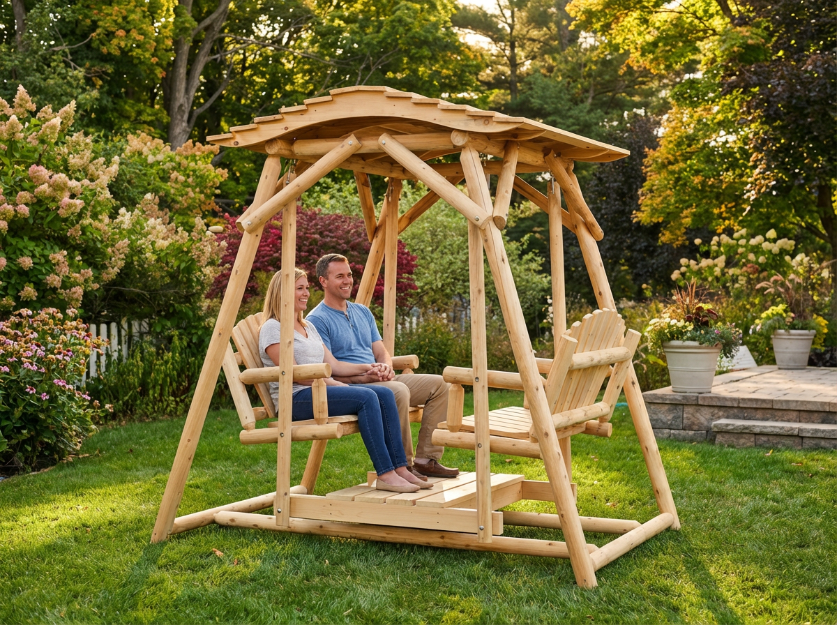 Double Benches Swing for Patio Plus Canopy Kit - Cedar Creek Rustic Furniture