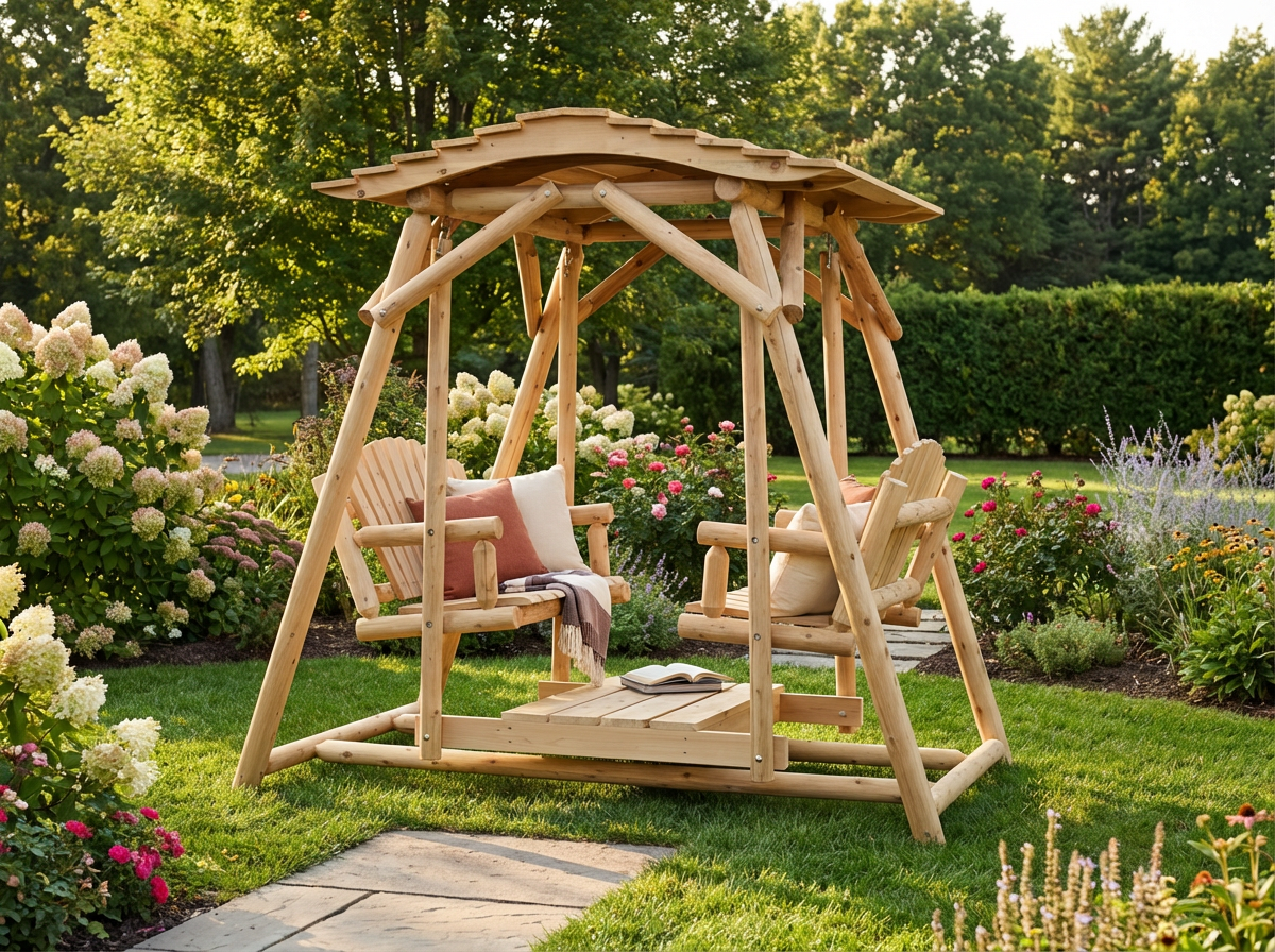 Double Benches Swing for Patio Plus Canopy Kit - Cedar Creek Rustic Furniture