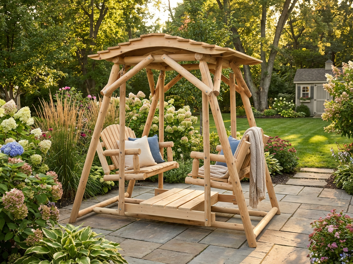 Double Benches Swing for Patio Plus Canopy Kit - Cedar Creek Rustic Furniture