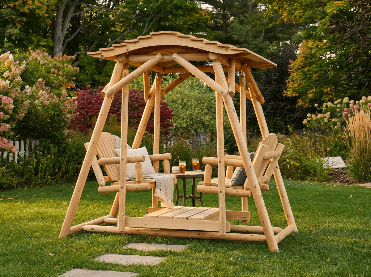 Double Benches Swing for Patio Plus Canopy Kit - Cedar Creek Rustic Furniture