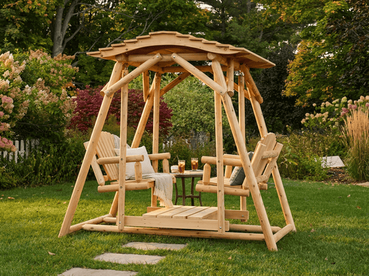 Double Benches Swing for Patio Plus Canopy Kit - Cedar Creek Rustic Furniture