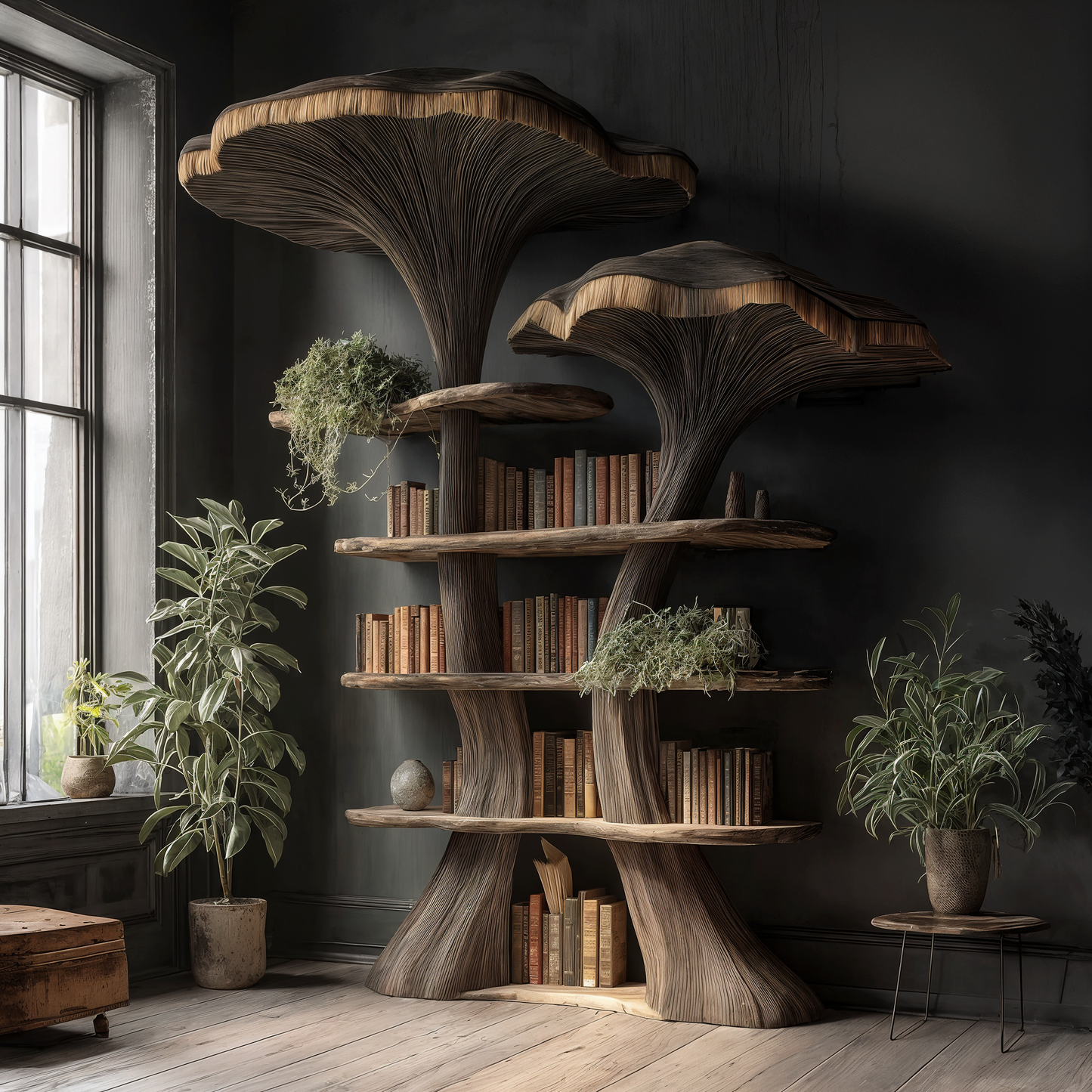 Mushroom Tree Bookshelf Wooden Nature Inspired Fantasy Gift