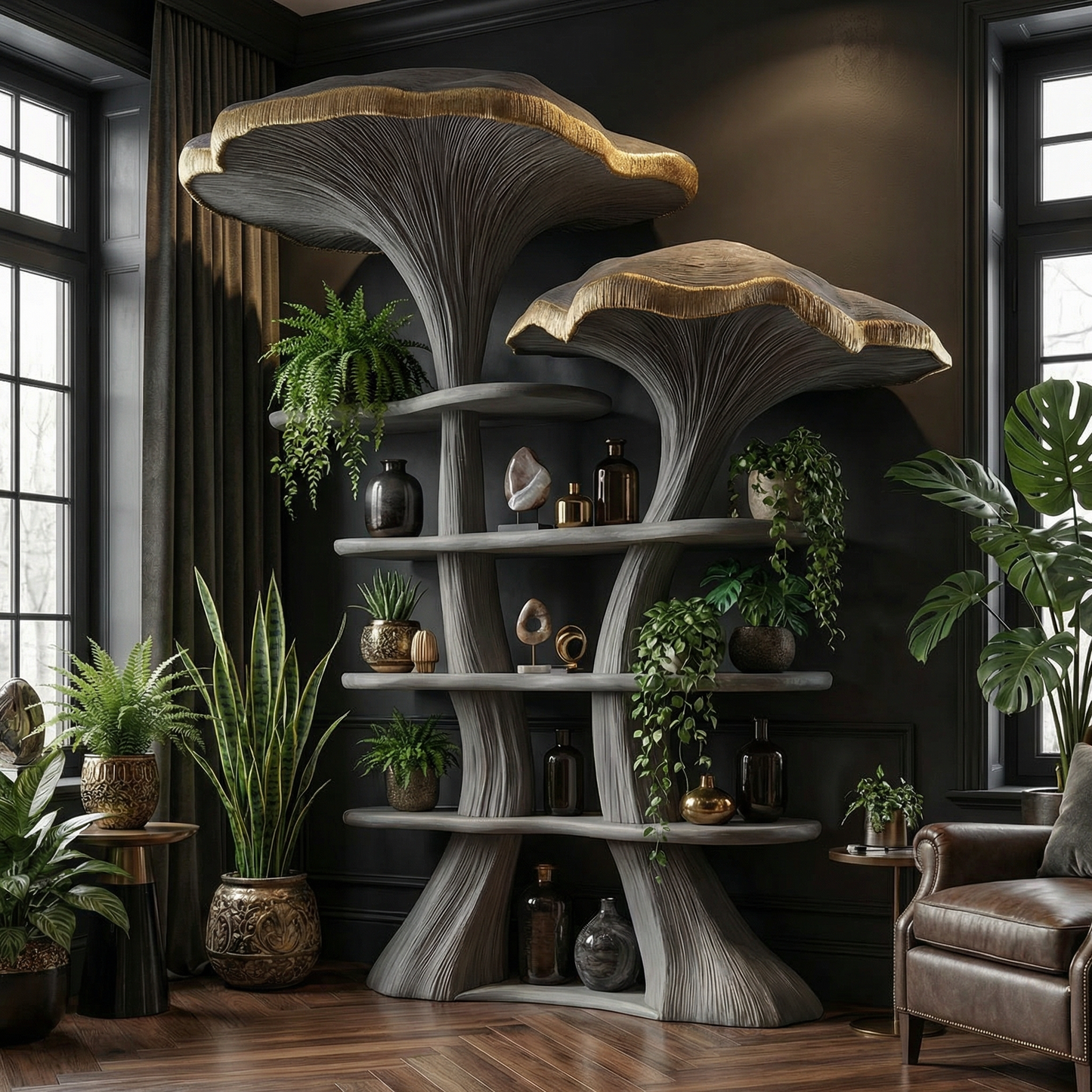 Mushroom Tree Bookshelf Wooden Nature Inspired Fantasy Gift