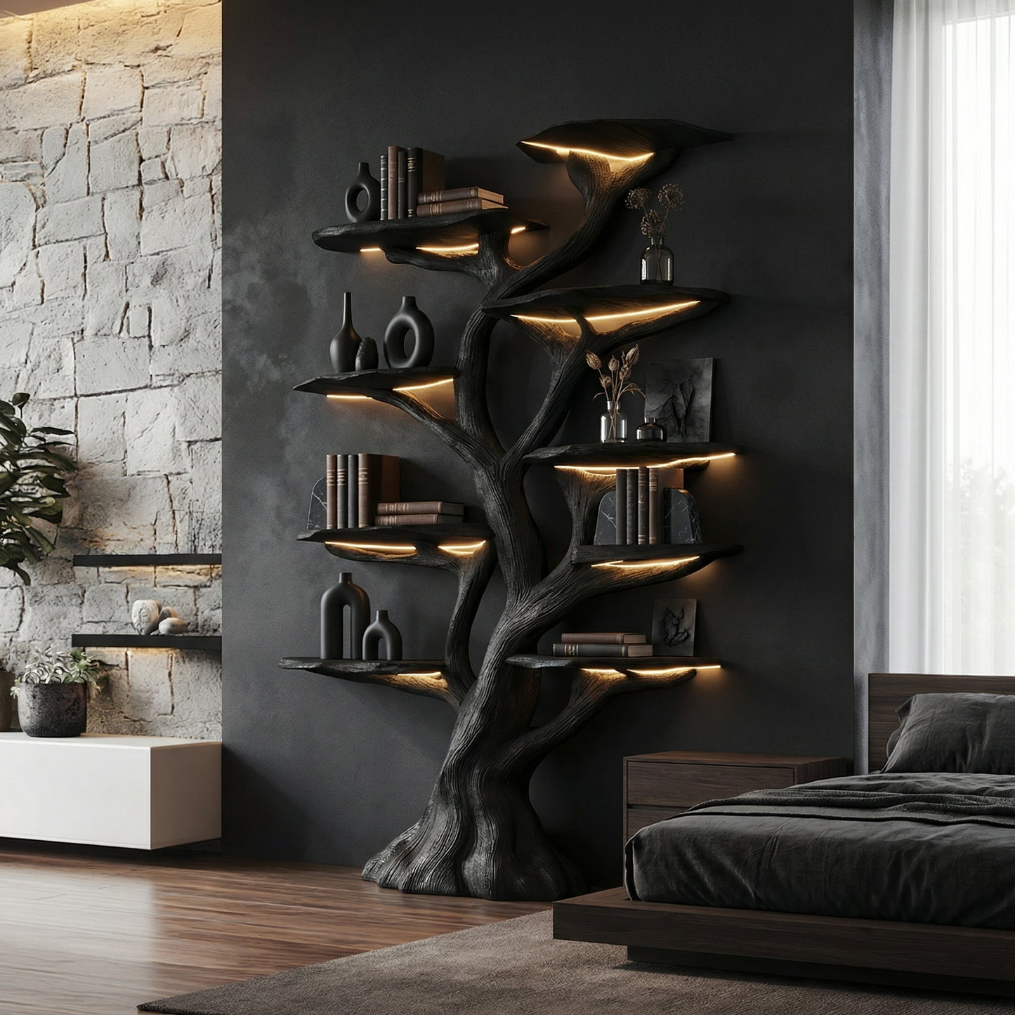 Wooden Tree Bookshelf Rustic Custom Display Gift